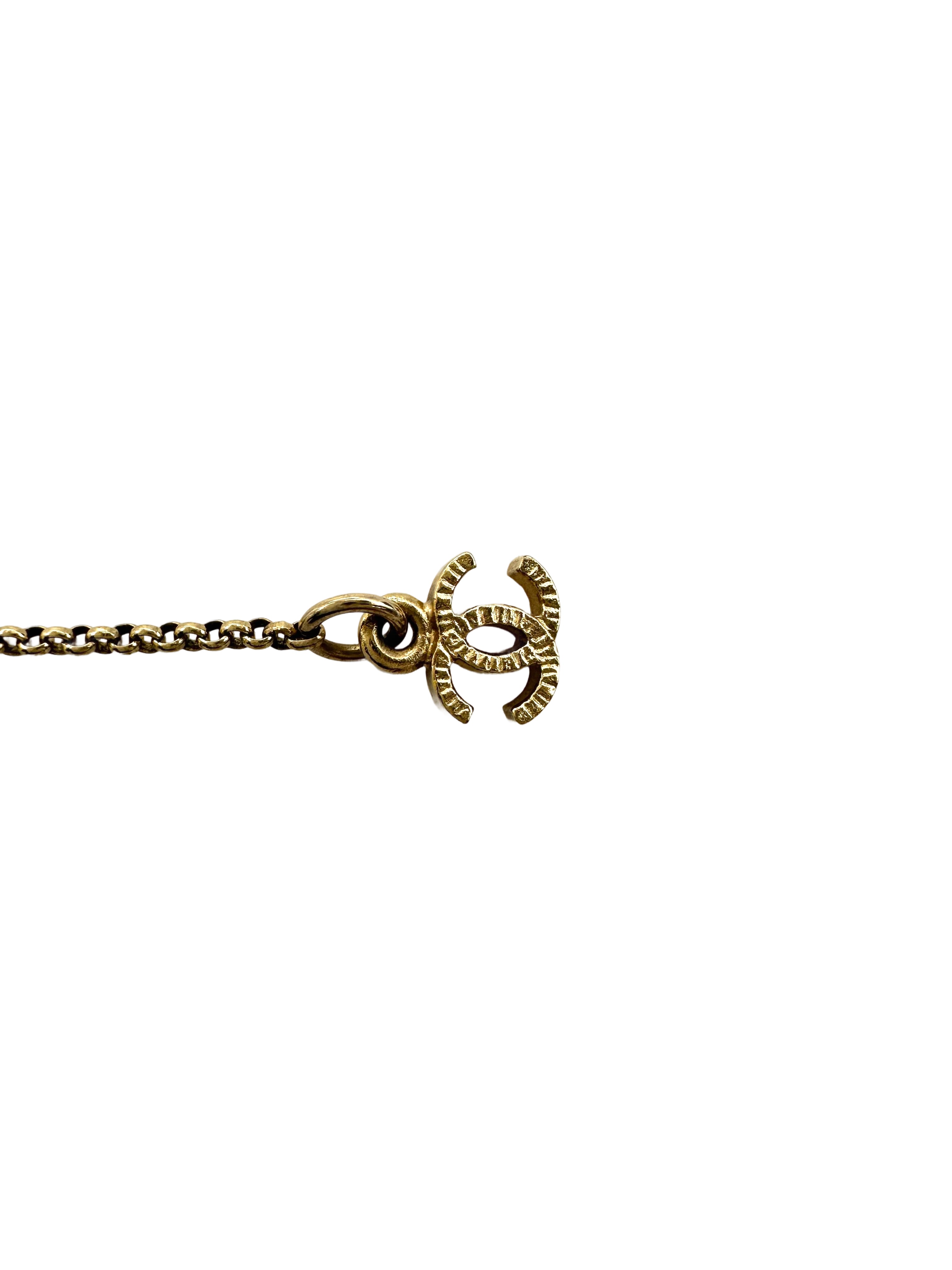 Chanel Gold Chain Crystal CC Logo Pendant Necklace Metal Strass CC1759