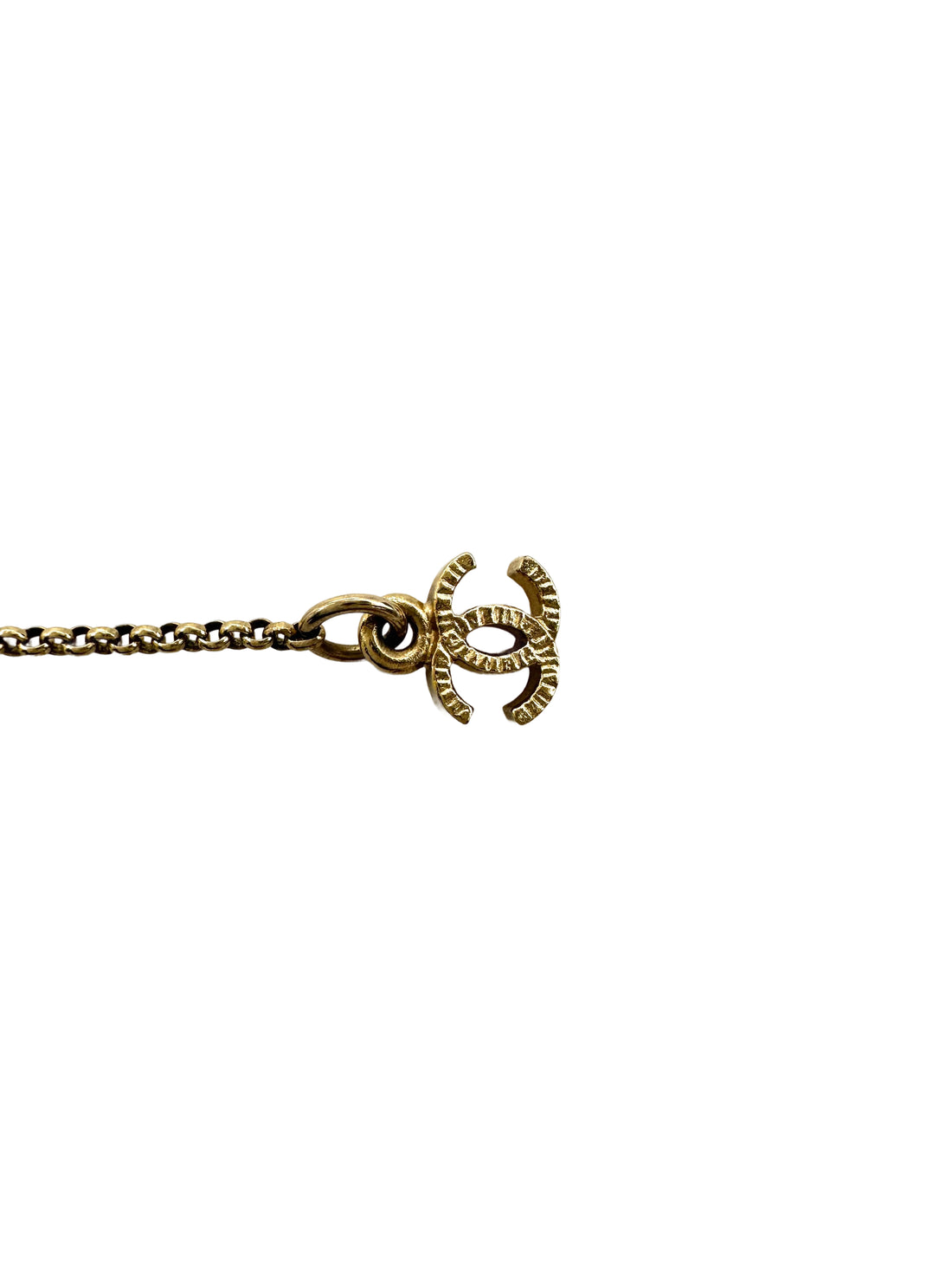 Chanel Gold Chain Crystal CC Logo Pendant Necklace Metal Strass CC1759