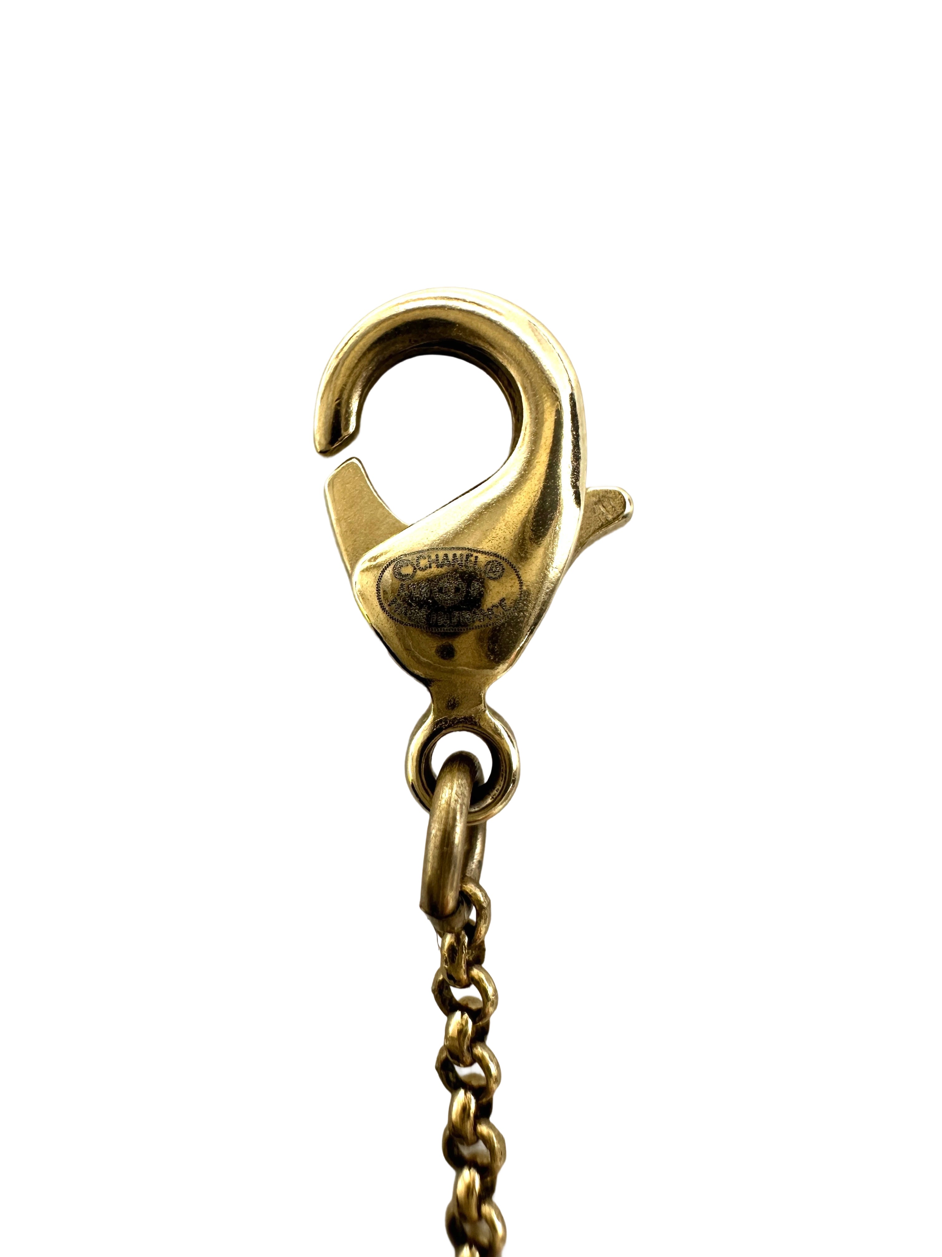 Chanel Gold Chain Crystal CC Logo Pendant Necklace Metal Strass CC1759
