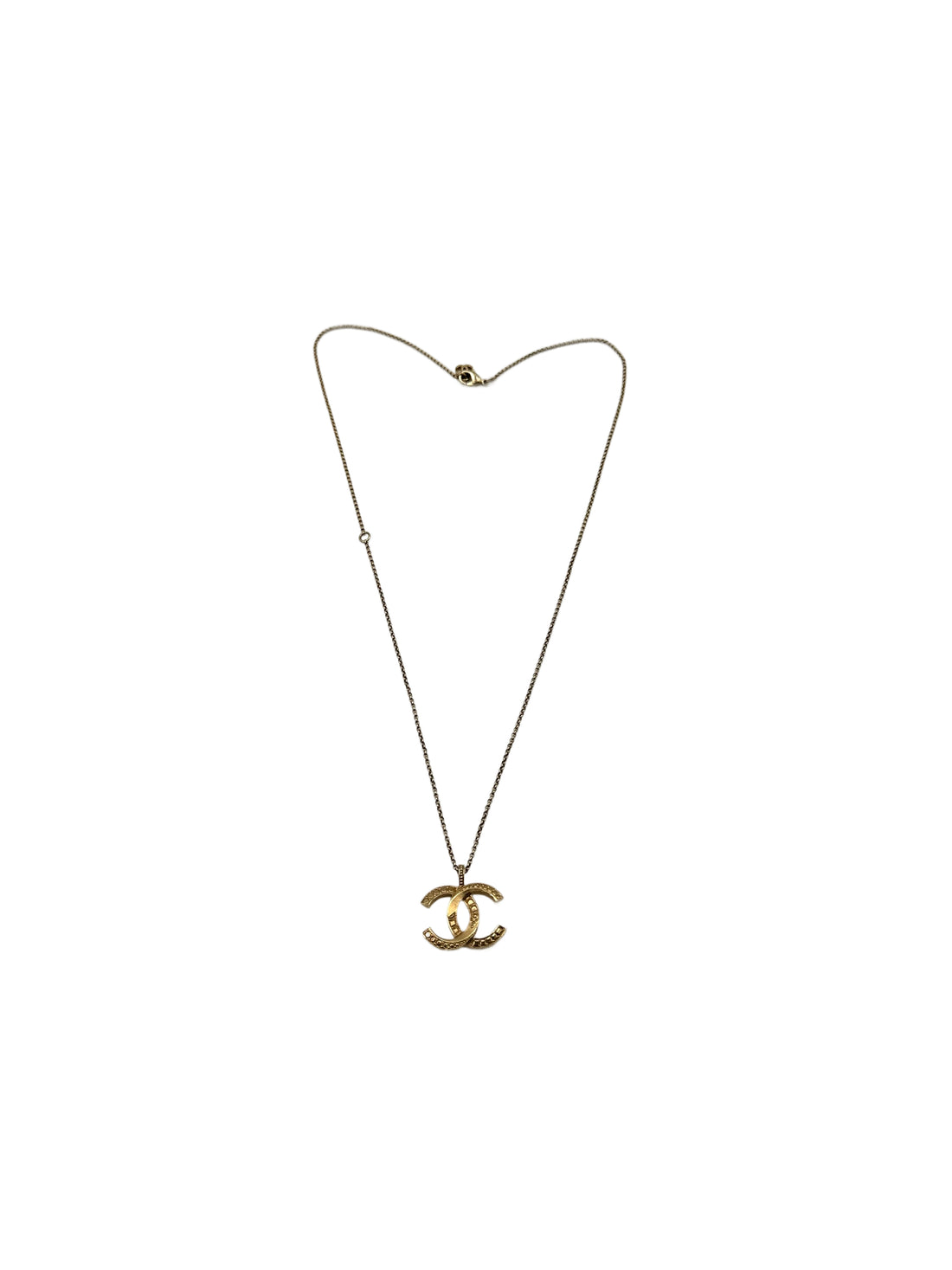 Chanel Gold Chain Crystal CC Logo Pendant Necklace Metal Strass CC1759
