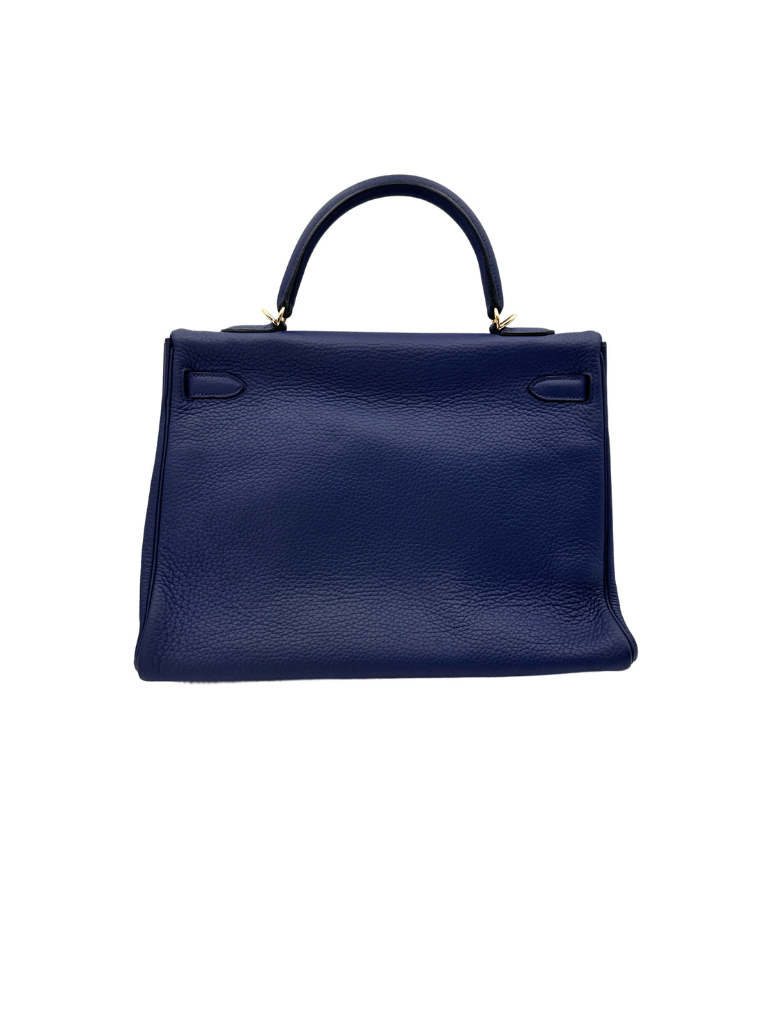 Hermes Kelly 35 Navy Leather Handle Bag With Gold Hardware HR91