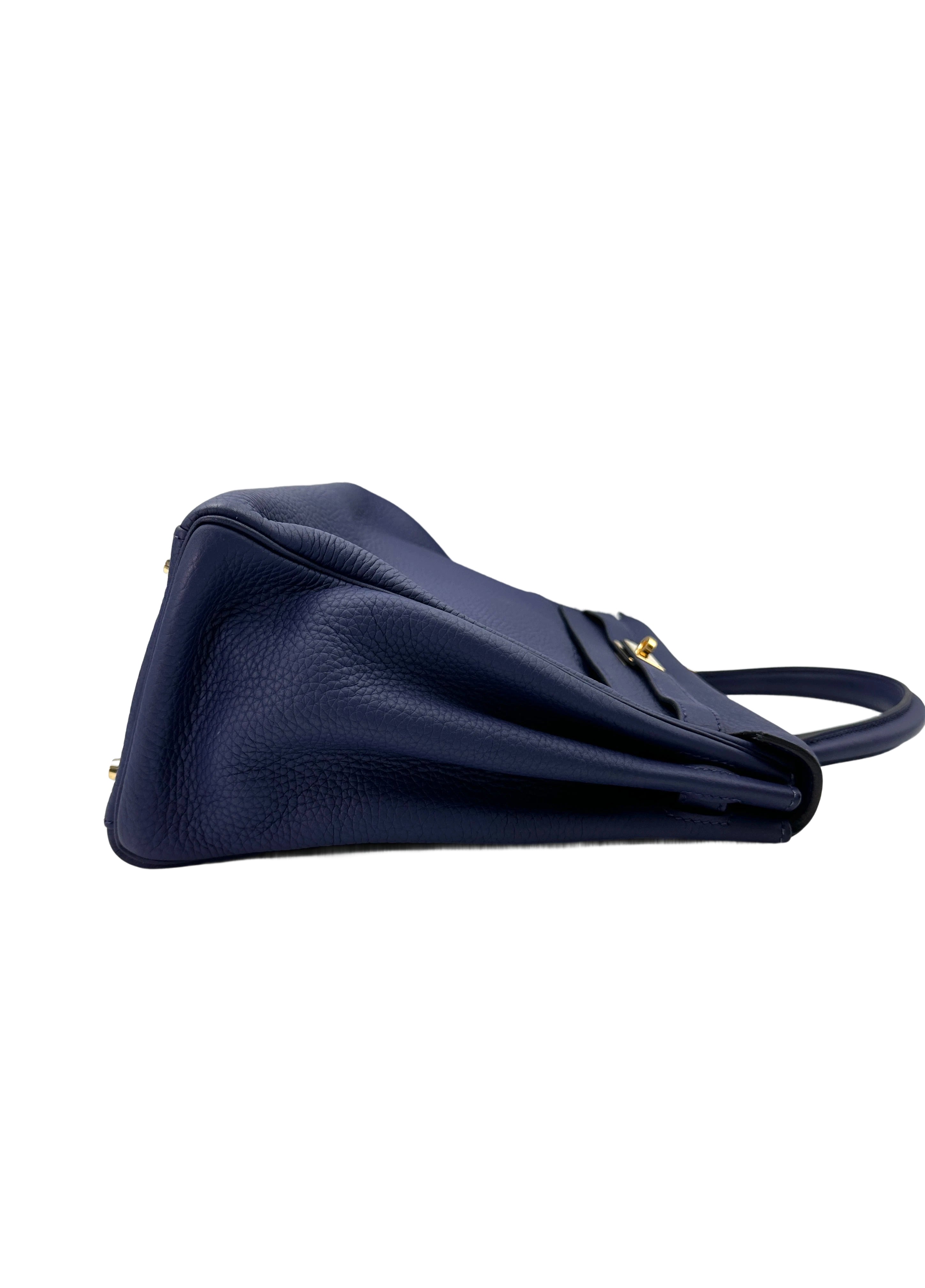 Hermes Kelly 35 Navy Leather Handle Bag With Gold Hardware HR91