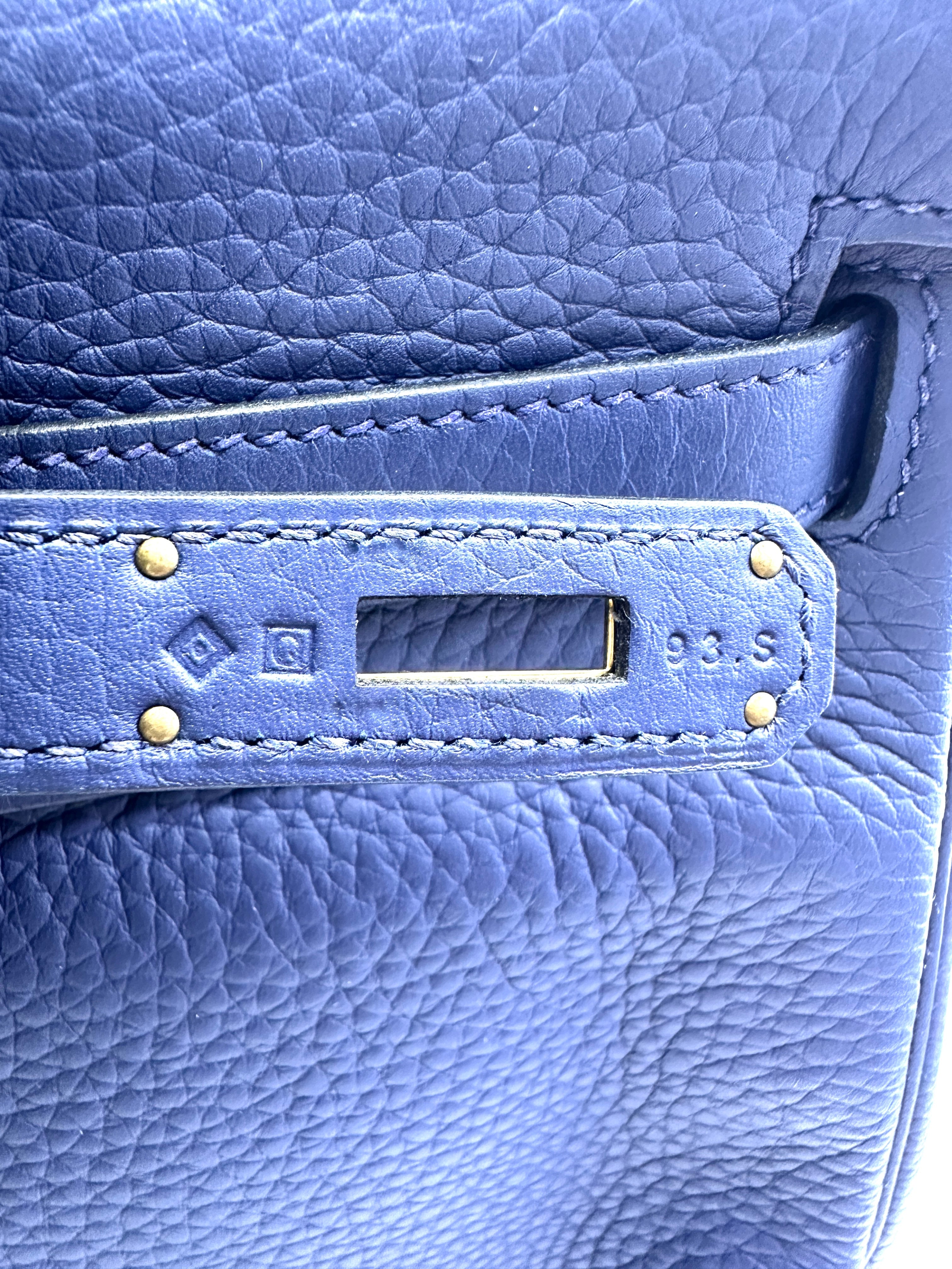 Hermes Kelly 35 Navy Leather Handle Bag With Gold Hardware HR91