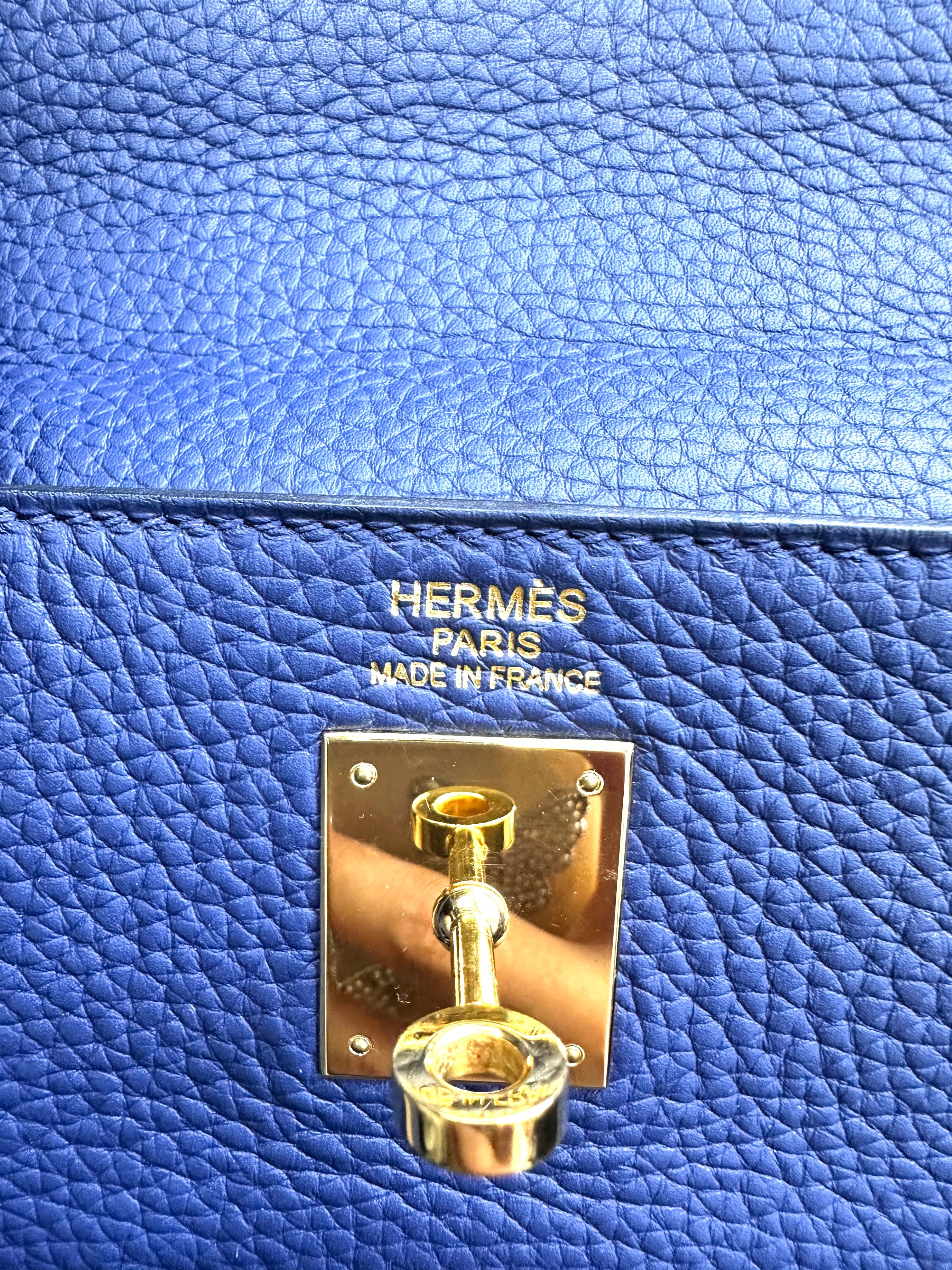 Hermes Kelly 35 Navy Leather Handle Bag With Gold Hardware HR91