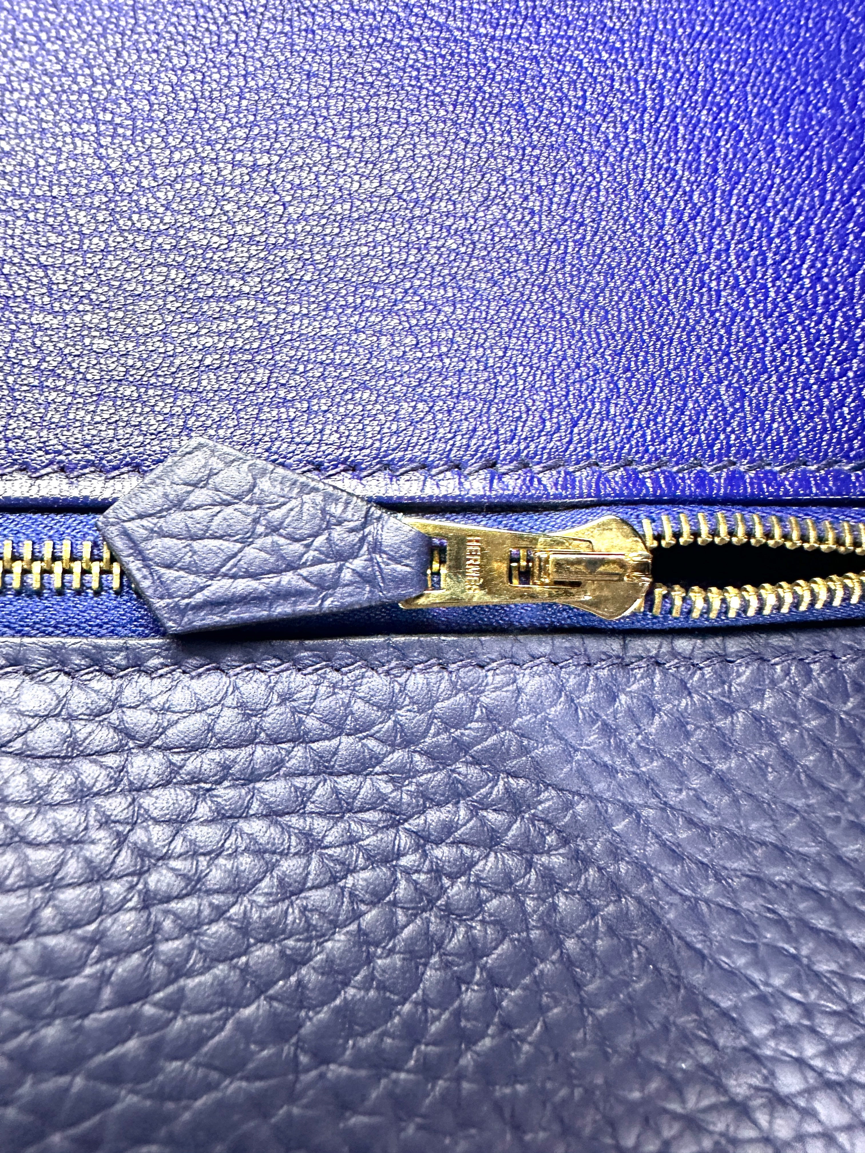 Hermes Kelly 35 Navy Leather Handle Bag With Gold Hardware HR91