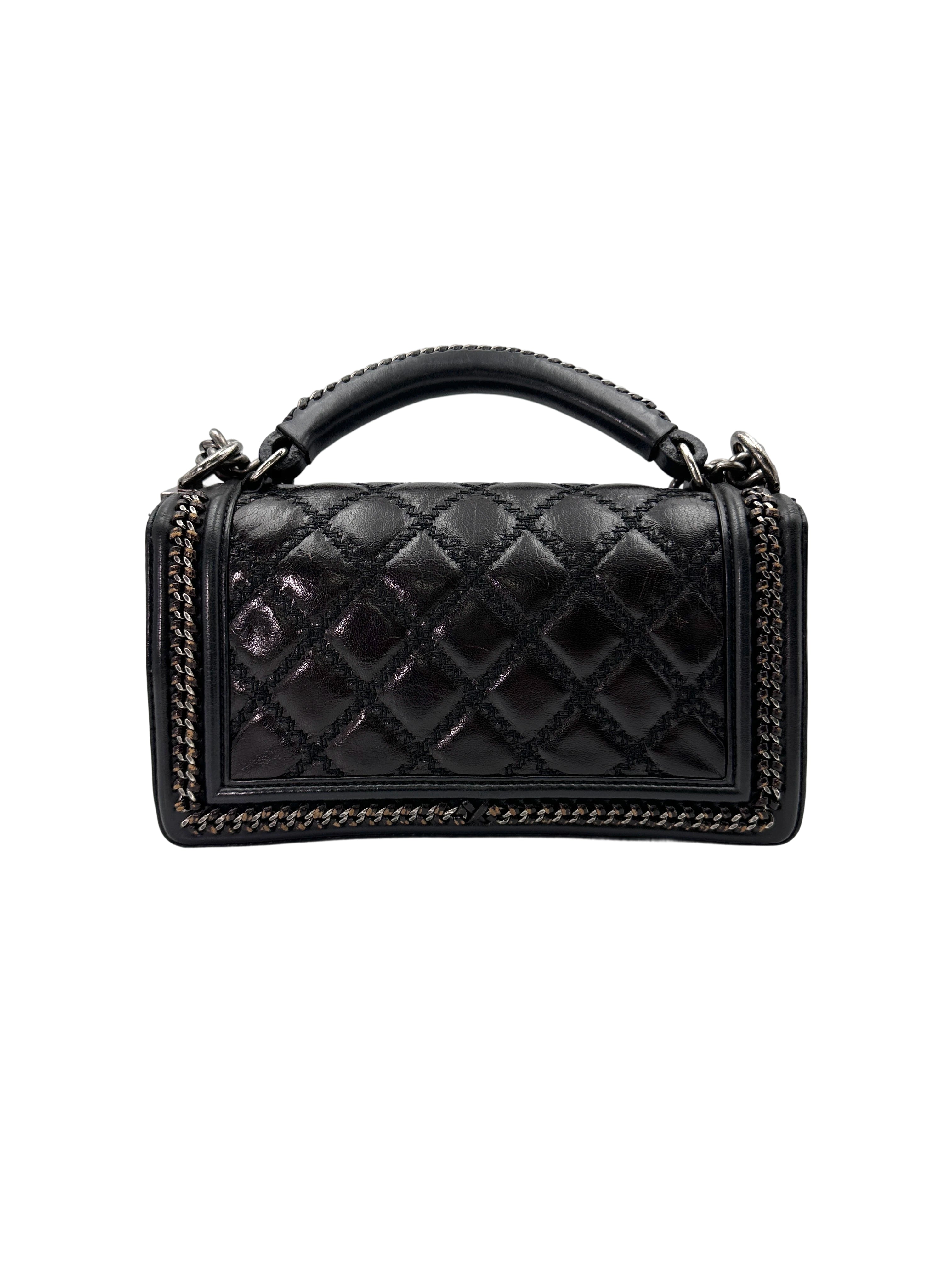 Chanel LeBoy Black Quilted Leather Top Handle Flap Bag With Silver Buckle(21***28) CC1763
