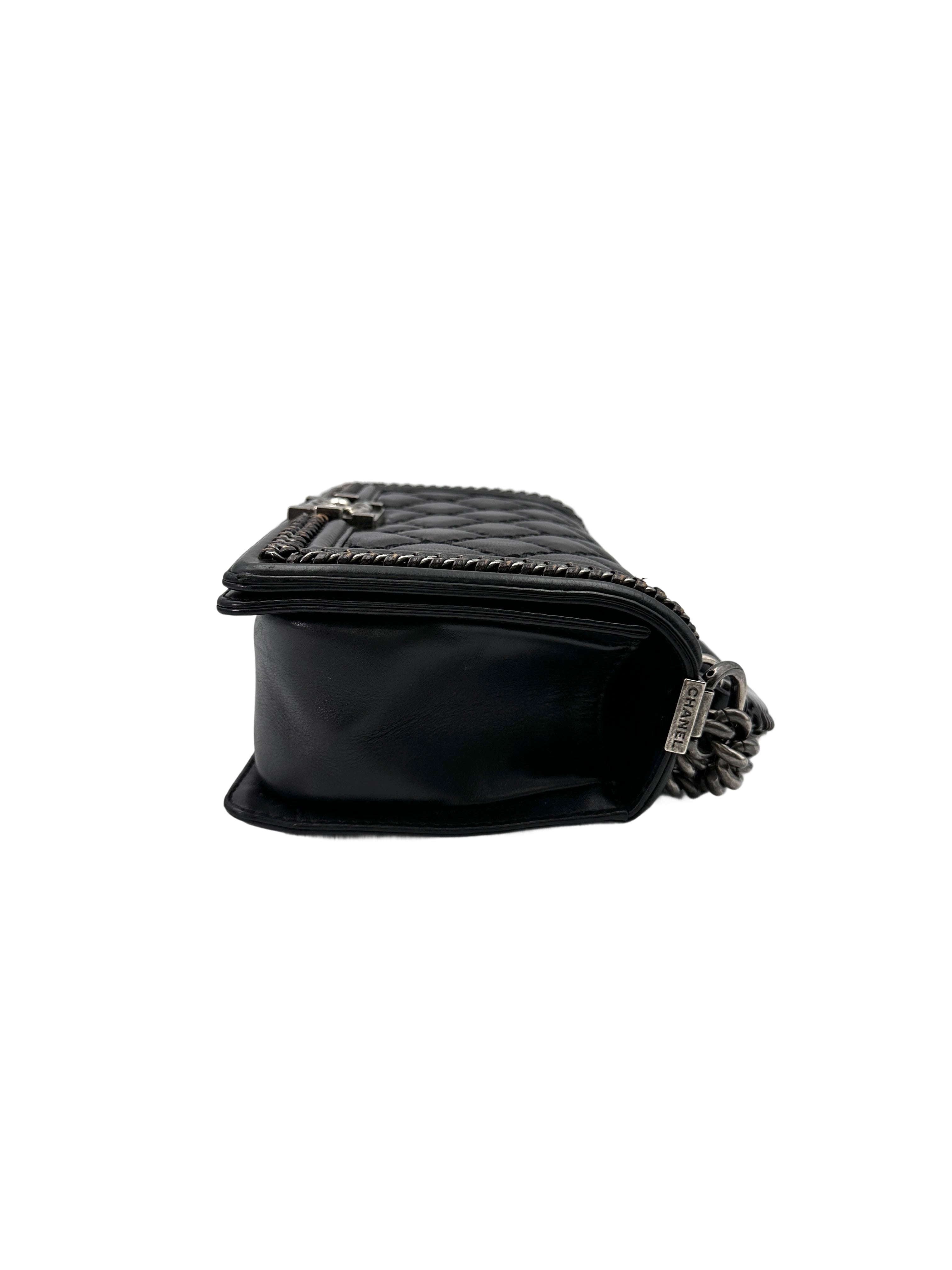 Chanel LeBoy Black Quilted Leather Top Handle Flap Bag With Silver Buckle(21***28) CC1763