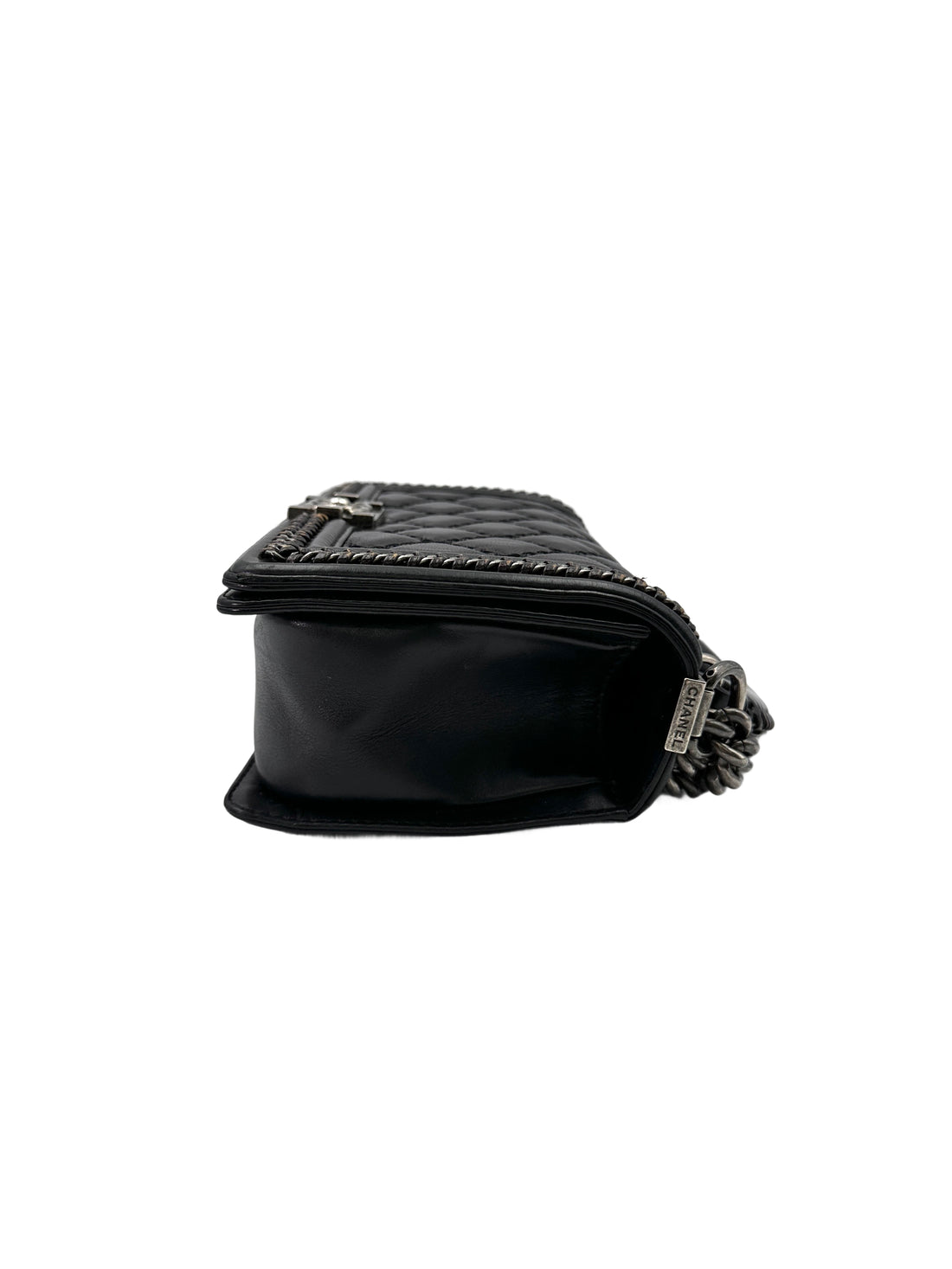 Chanel LeBoy Black Quilted Leather Top Handle Flap Bag With Silver Buckle(21***28) CC1763