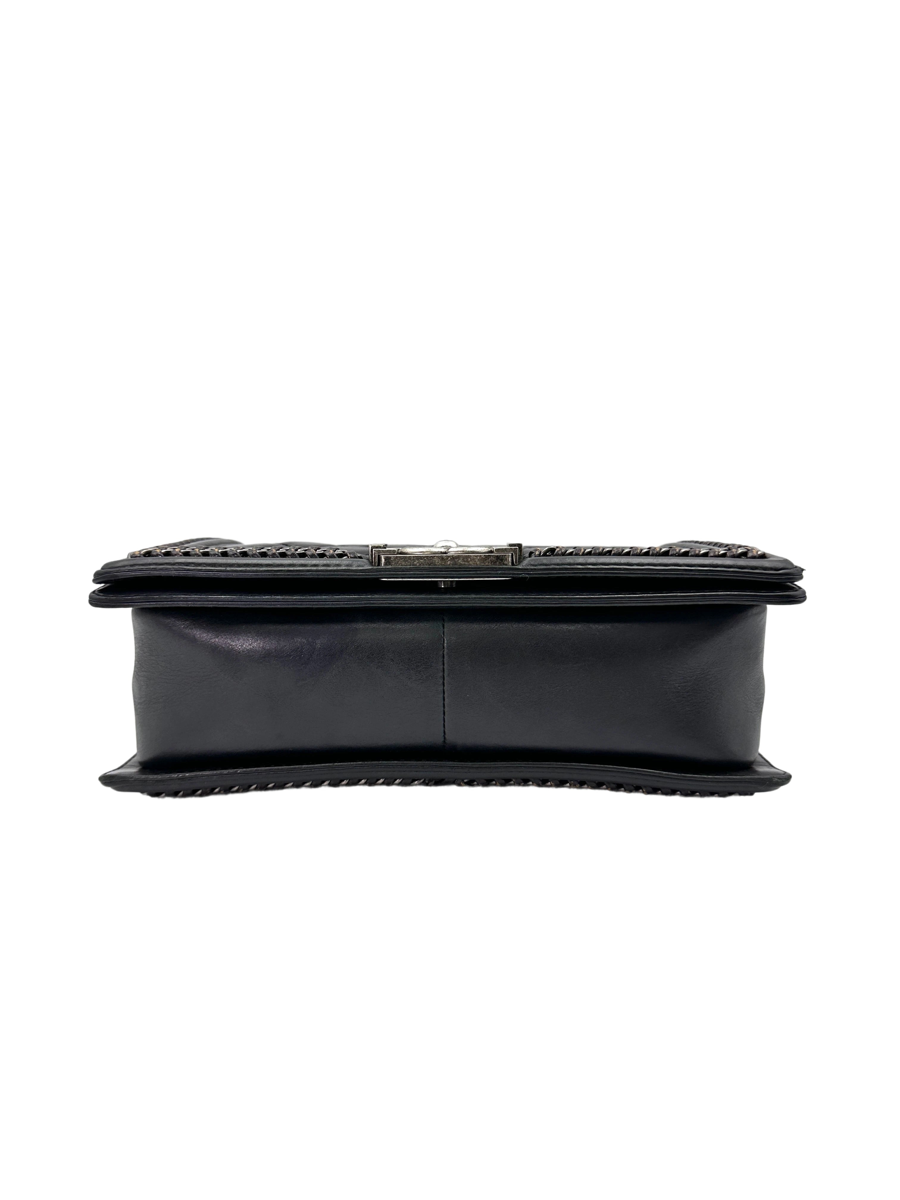 Chanel LeBoy Black Quilted Leather Top Handle Flap Bag With Silver Buckle(21***28) CC1763