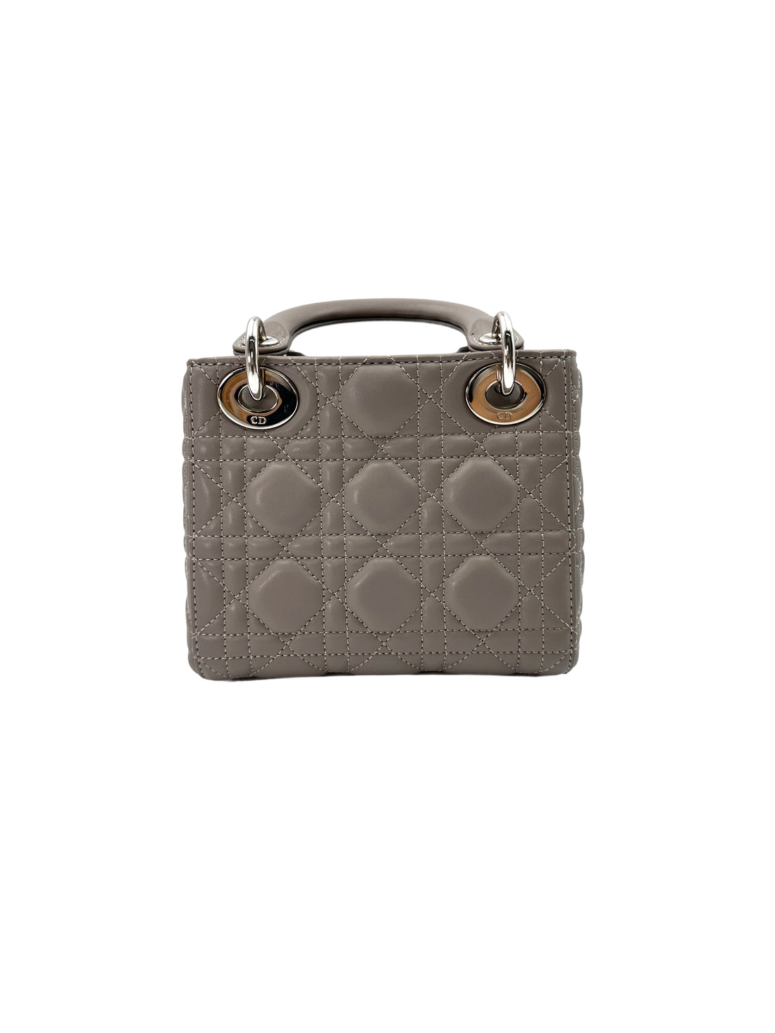 Christian Dior Lady Dior Grey Cannage Leather Handle Bag With Silver Charms DR668