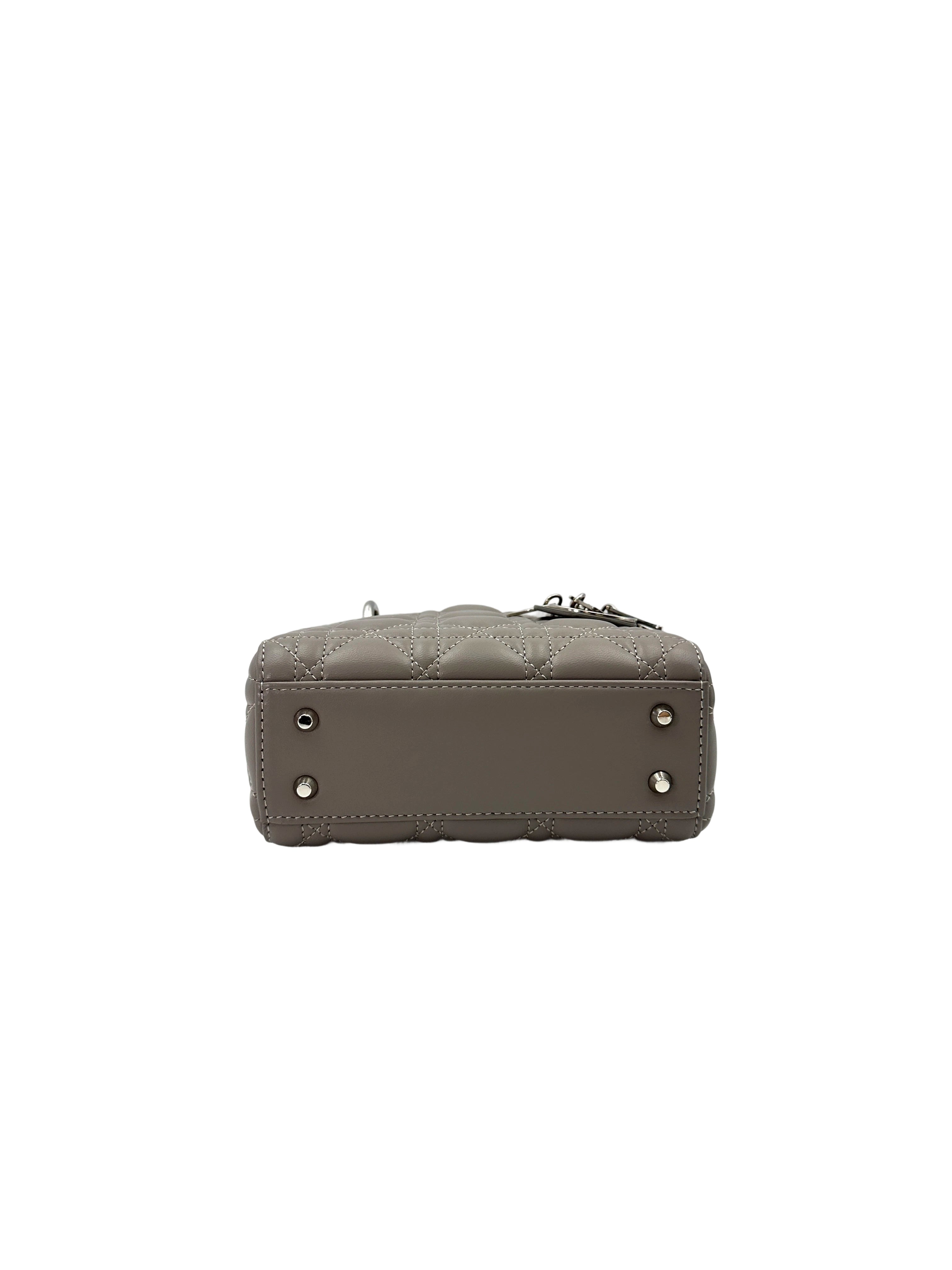 Christian Dior Lady Dior Grey Cannage Leather Handle Bag With Silver Charms DR668