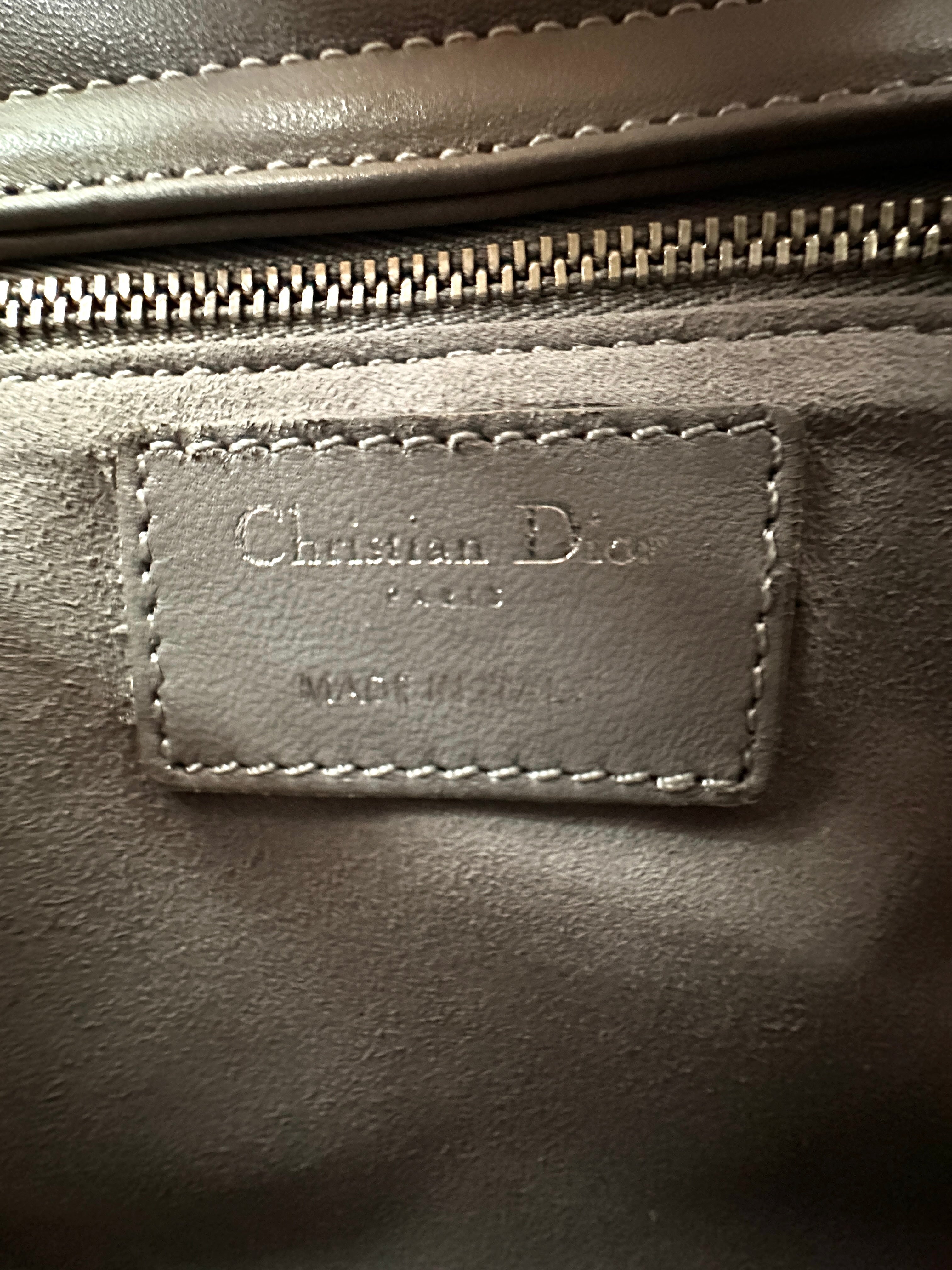 Christian Dior Lady Dior Grey Cannage Leather Handle Bag With Silver Charms DR668
