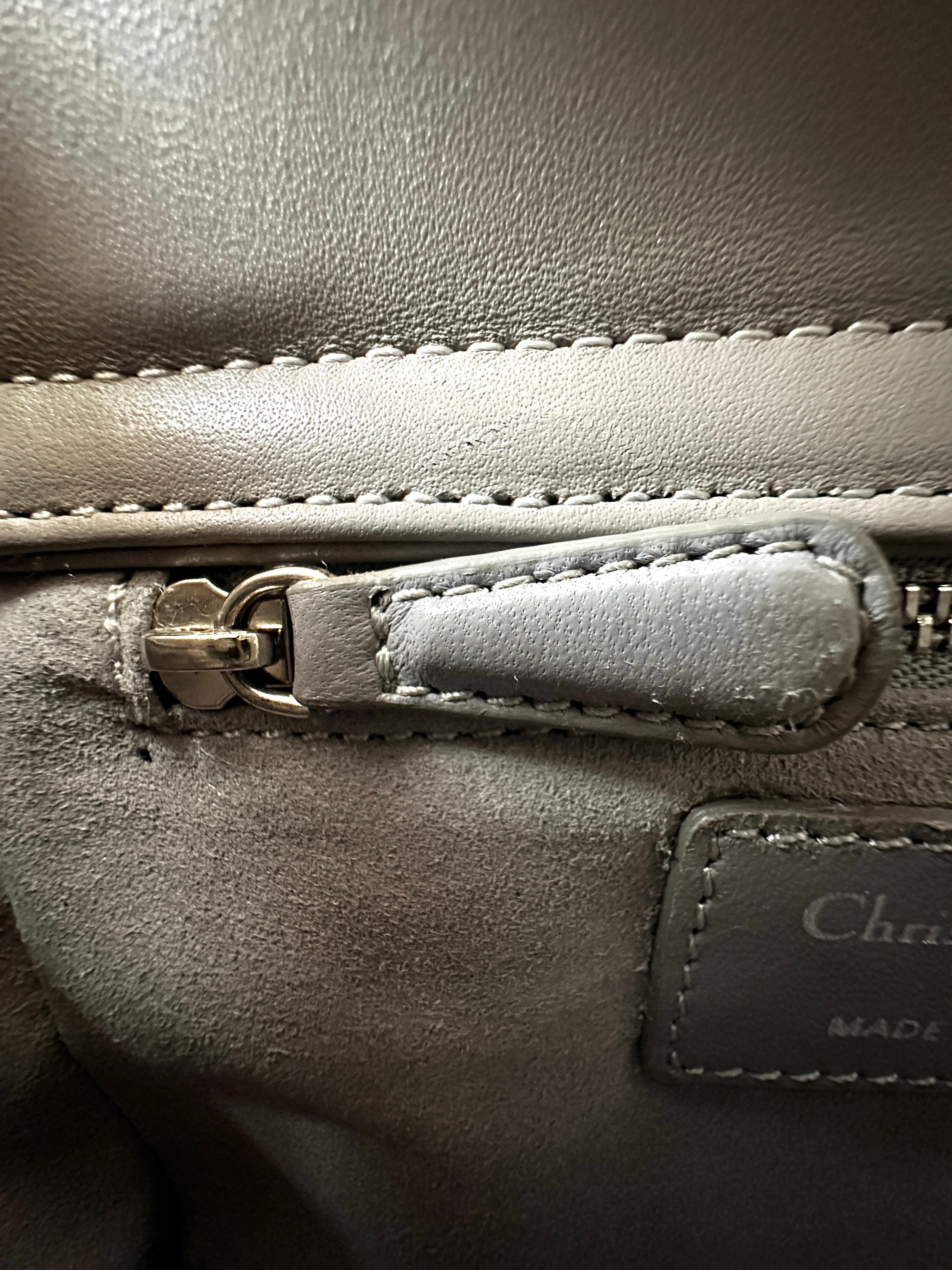 Christian Dior Lady Dior Grey Cannage Leather Handle Bag With Silver Charms DR668