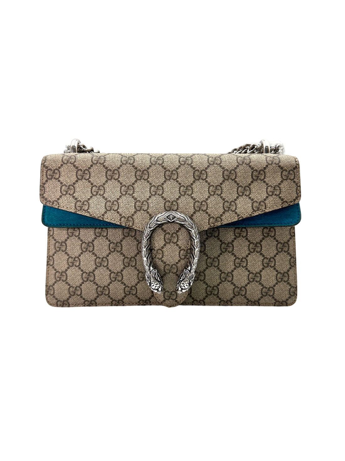 Gucci Dionysus GG Supreme Canvas Shoulder Bag With Blue Tirm GG841