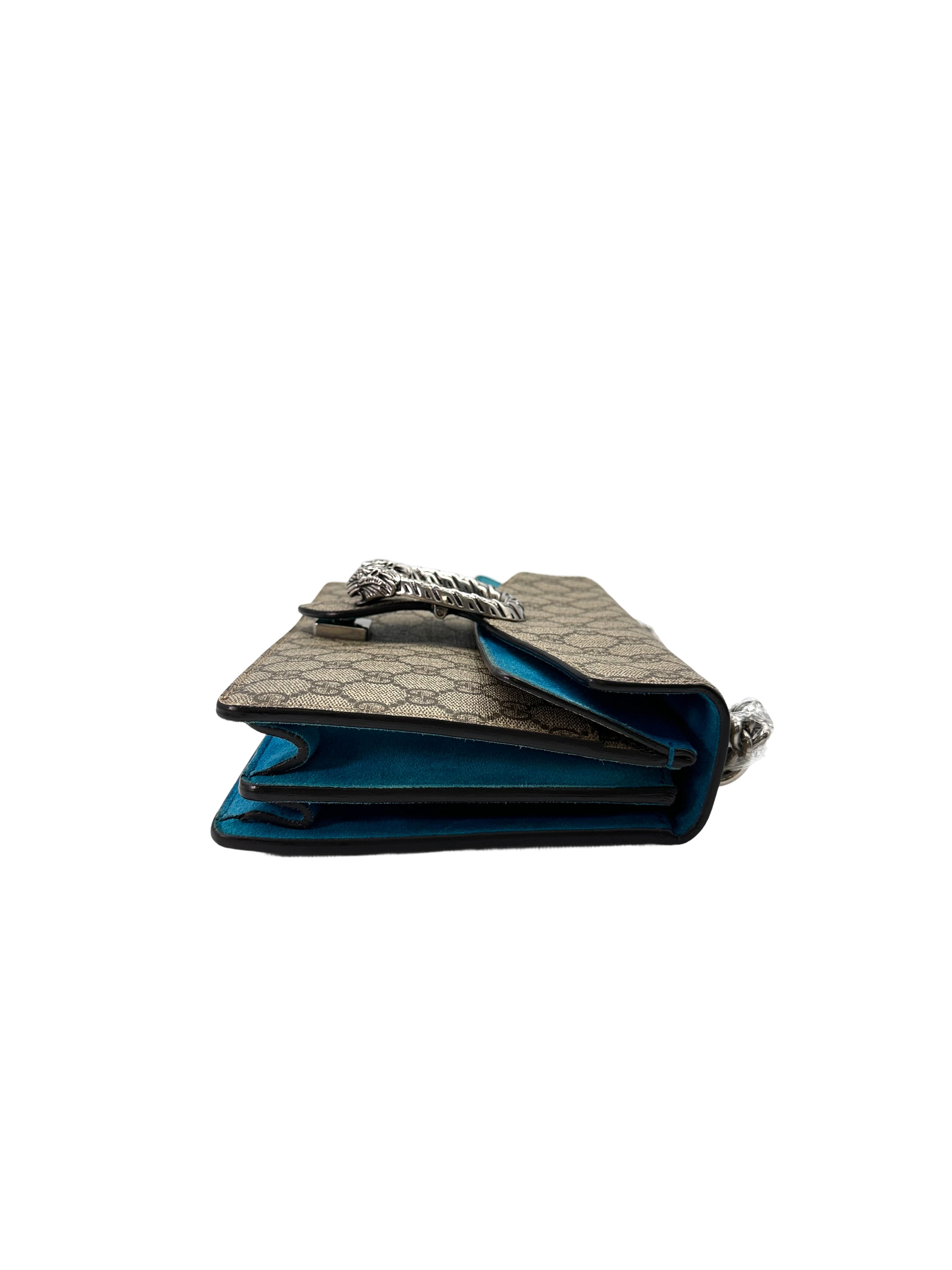 Gucci Dionysus GG Supreme Canvas Shoulder Bag With Blue Tirm GG841