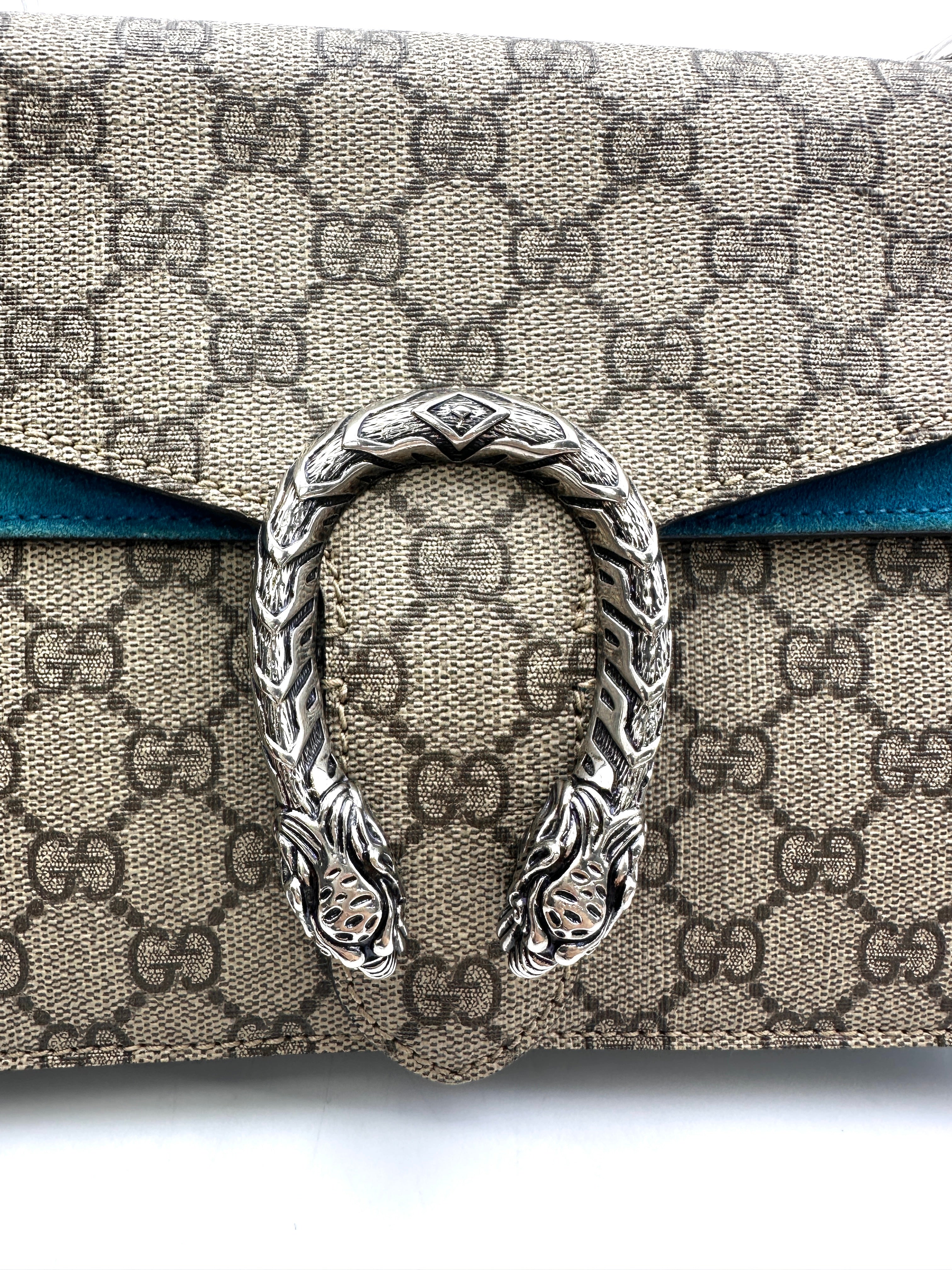Gucci Dionysus GG Supreme Canvas Shoulder Bag With Blue Tirm GG841