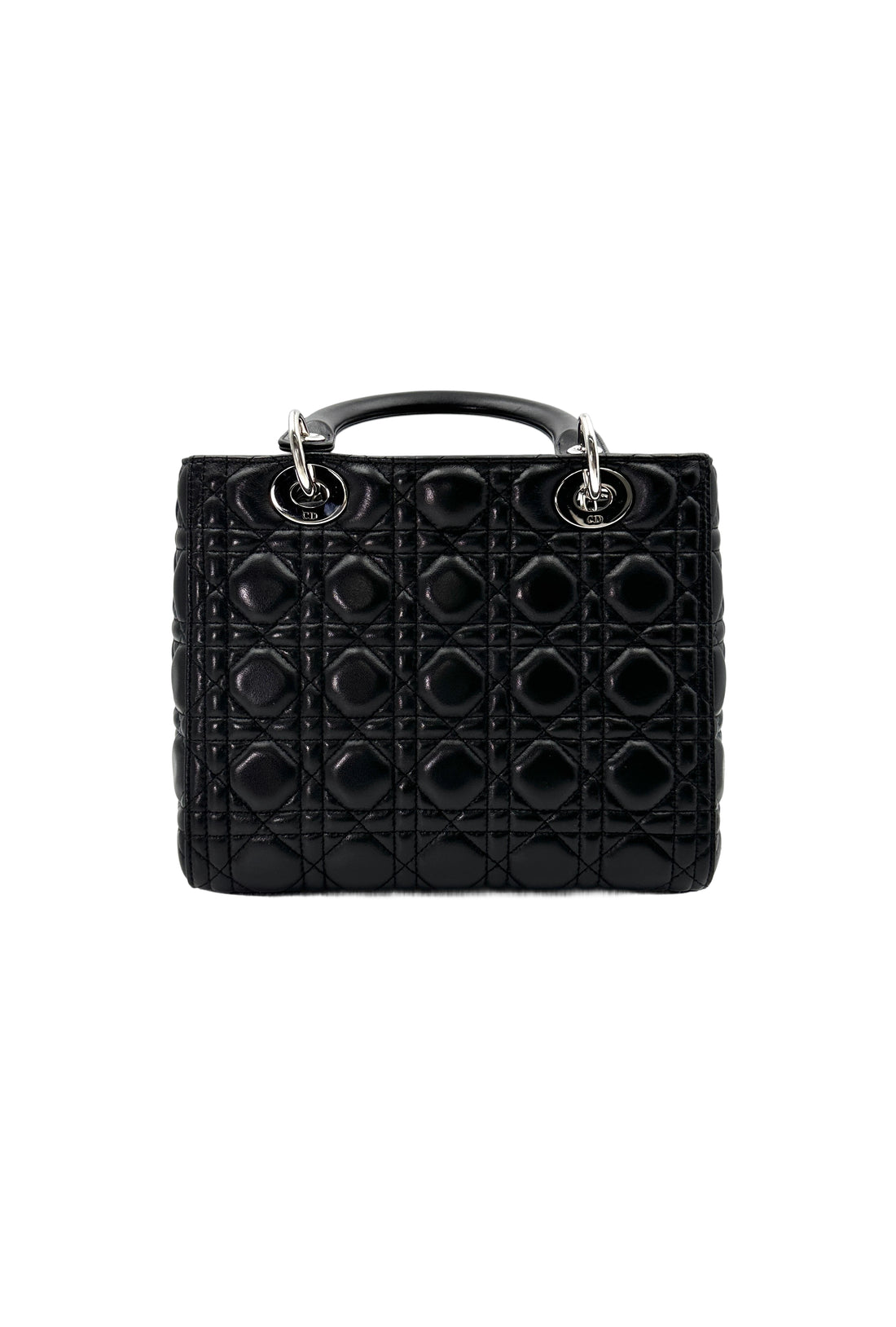 Christian Dior Lady Dior Black Cannage Leather Handle Bag With Silver Charms DR671