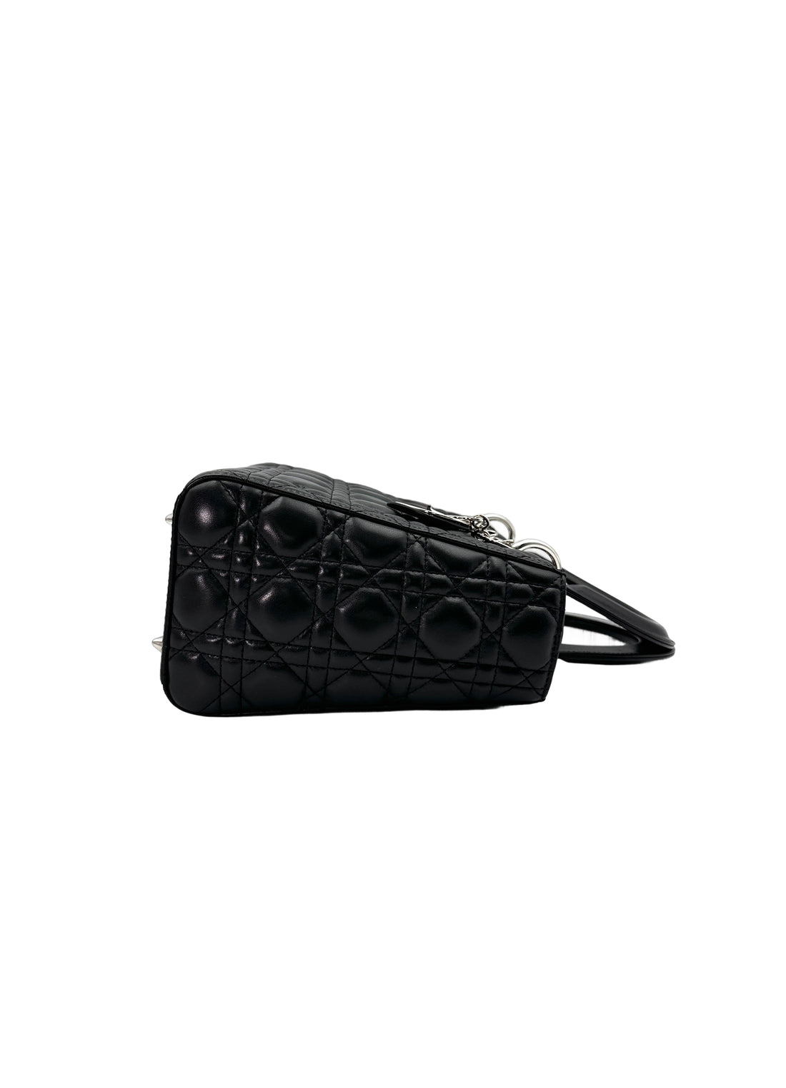 Christian Dior Lady Dior Black Cannage Leather Handle Bag With Silver Charms DR671