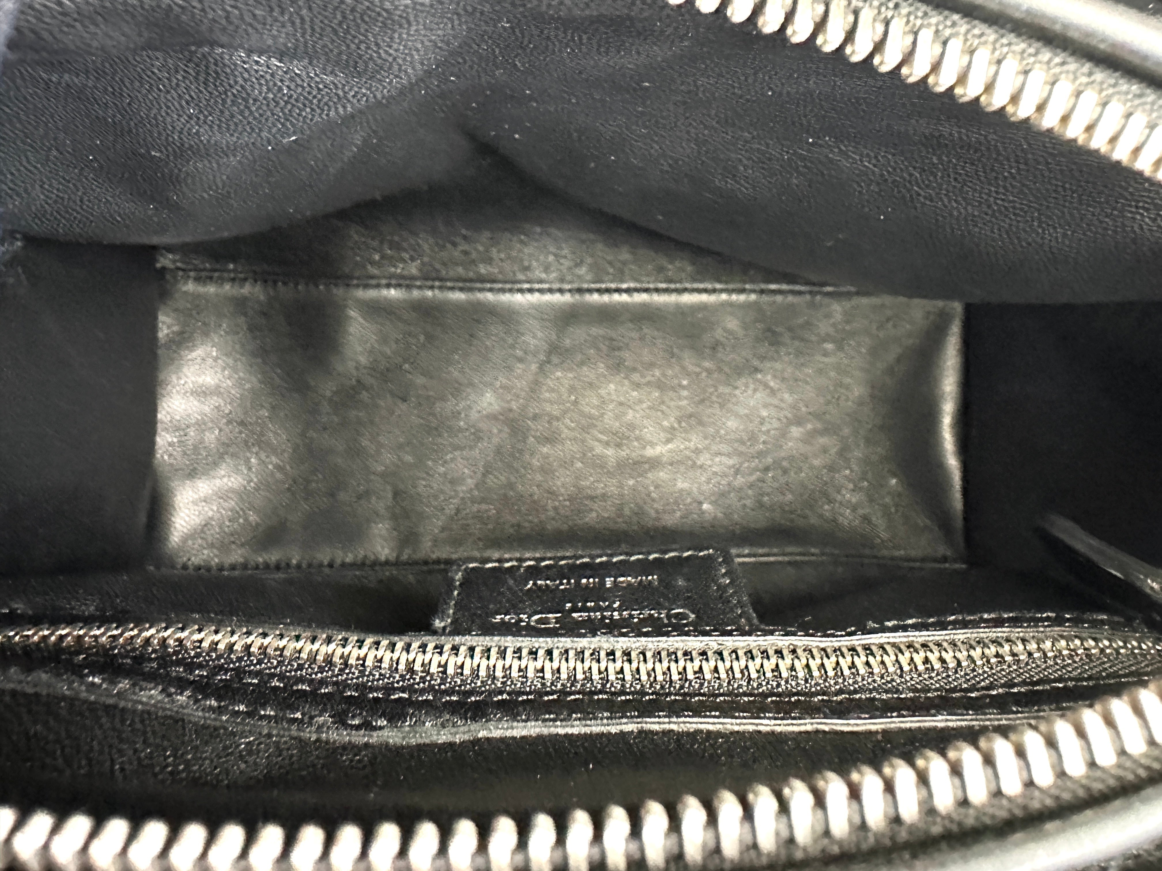 Christian Dior Lady Dior Black Cannage Leather Handle Bag With Silver Charms DR671