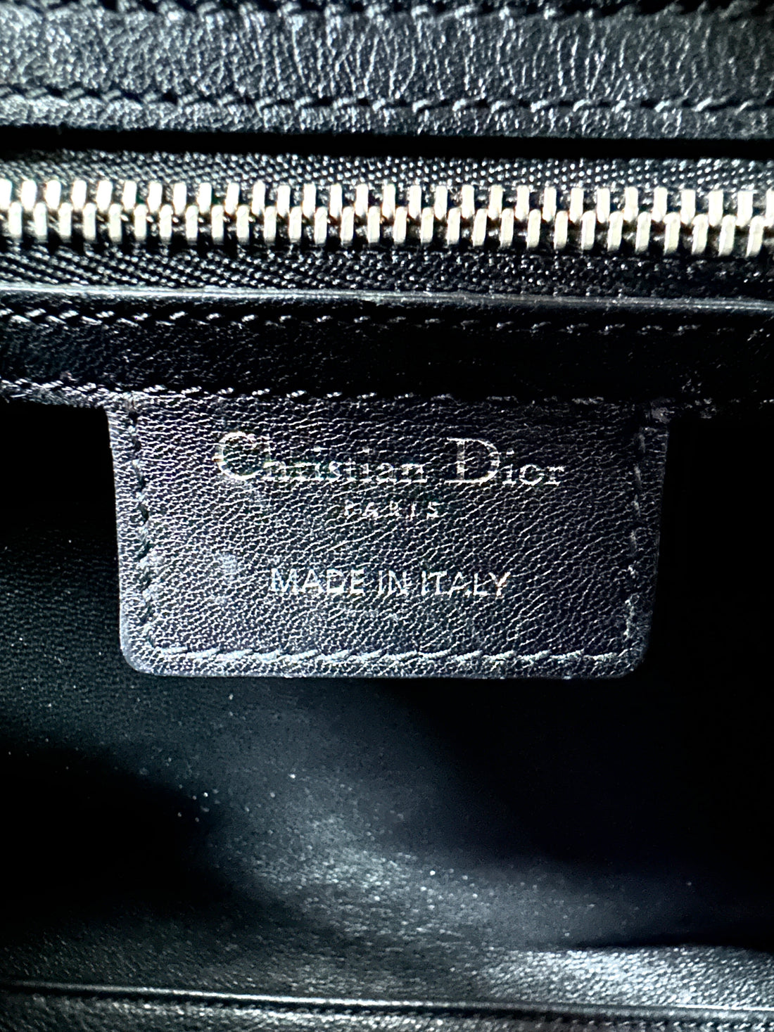 Christian Dior Lady Dior Black Cannage Leather Handle Bag With Silver Charms DR671