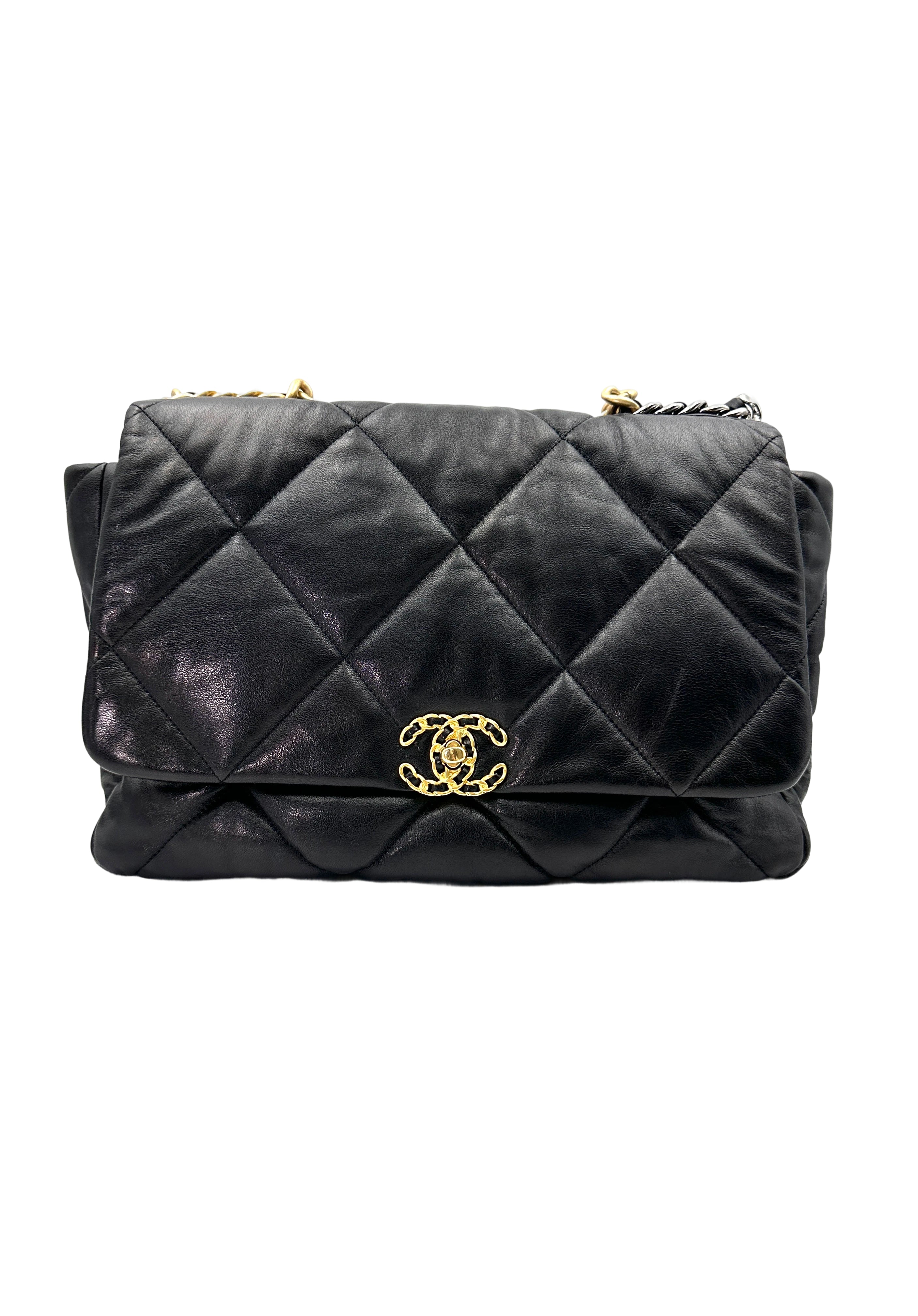 Chanel 19Bag Black Quilted Leather Max Flap Bag With Gold Hardware(29***43) IRIS160