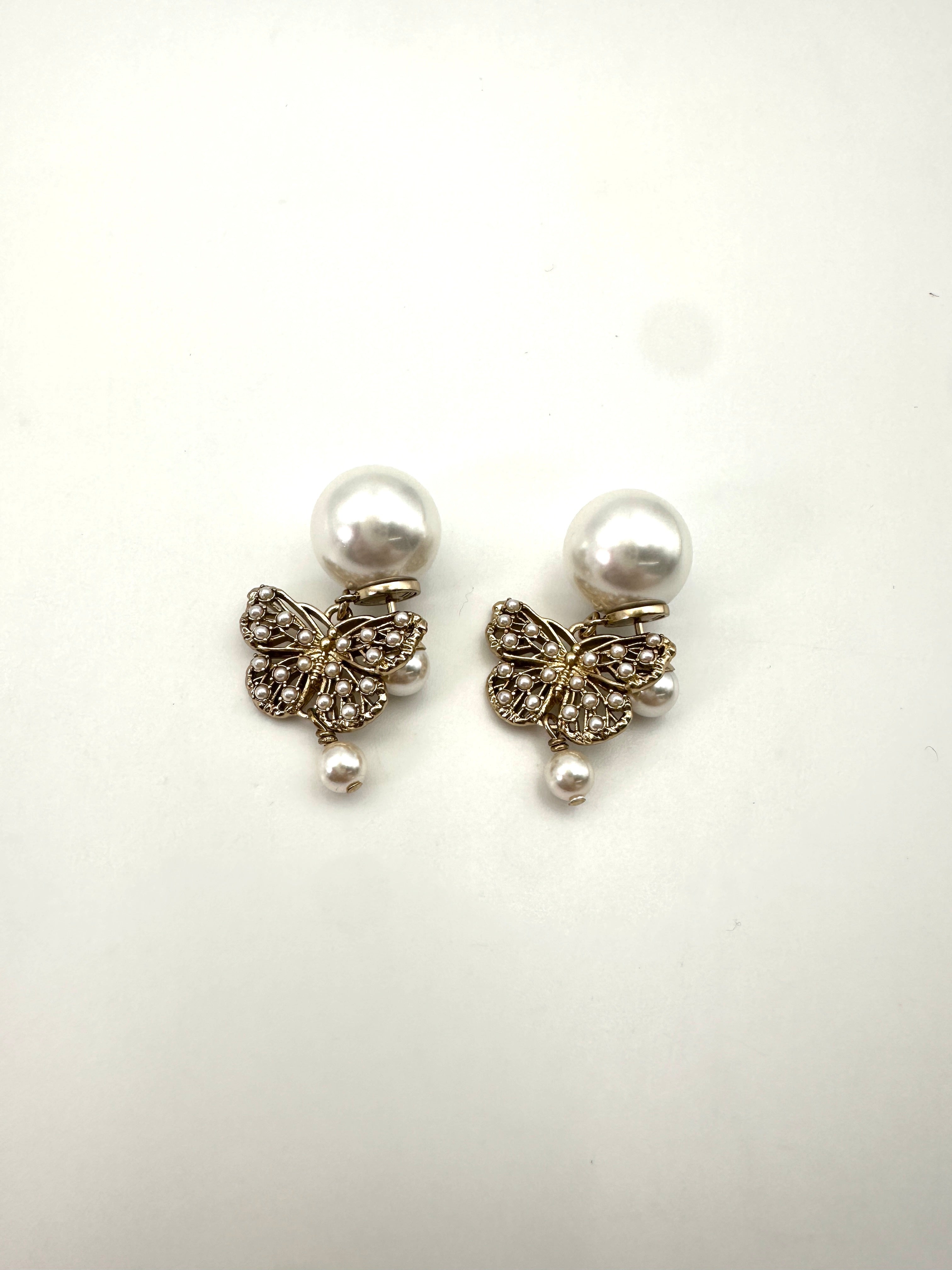 Dior Tribales Butterfly Earrings With White Resin Pearls