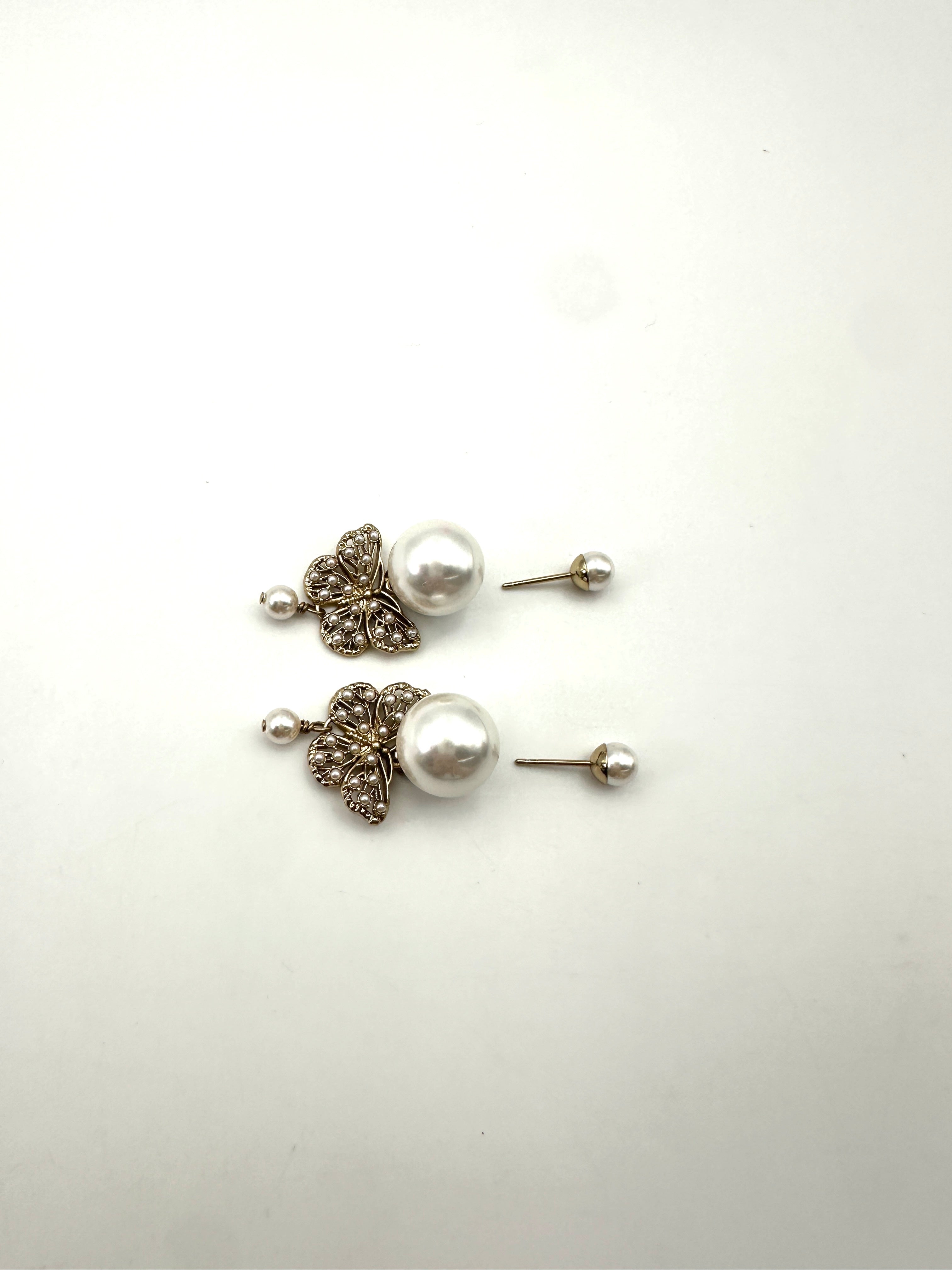 Dior Tribales Butterfly Earrings With White Resin Pearls