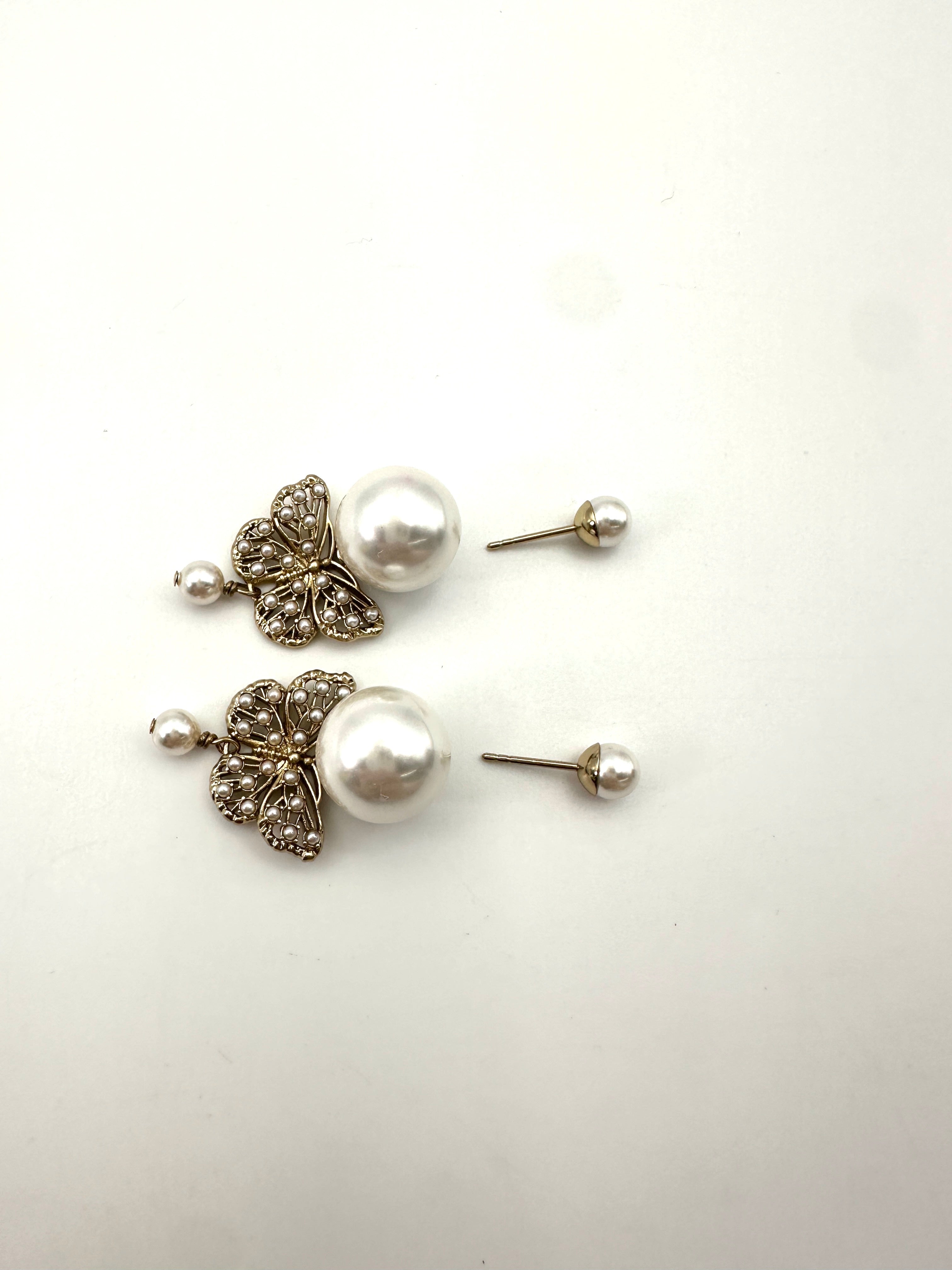 Dior Tribales Butterfly Earrings With White Resin Pearls