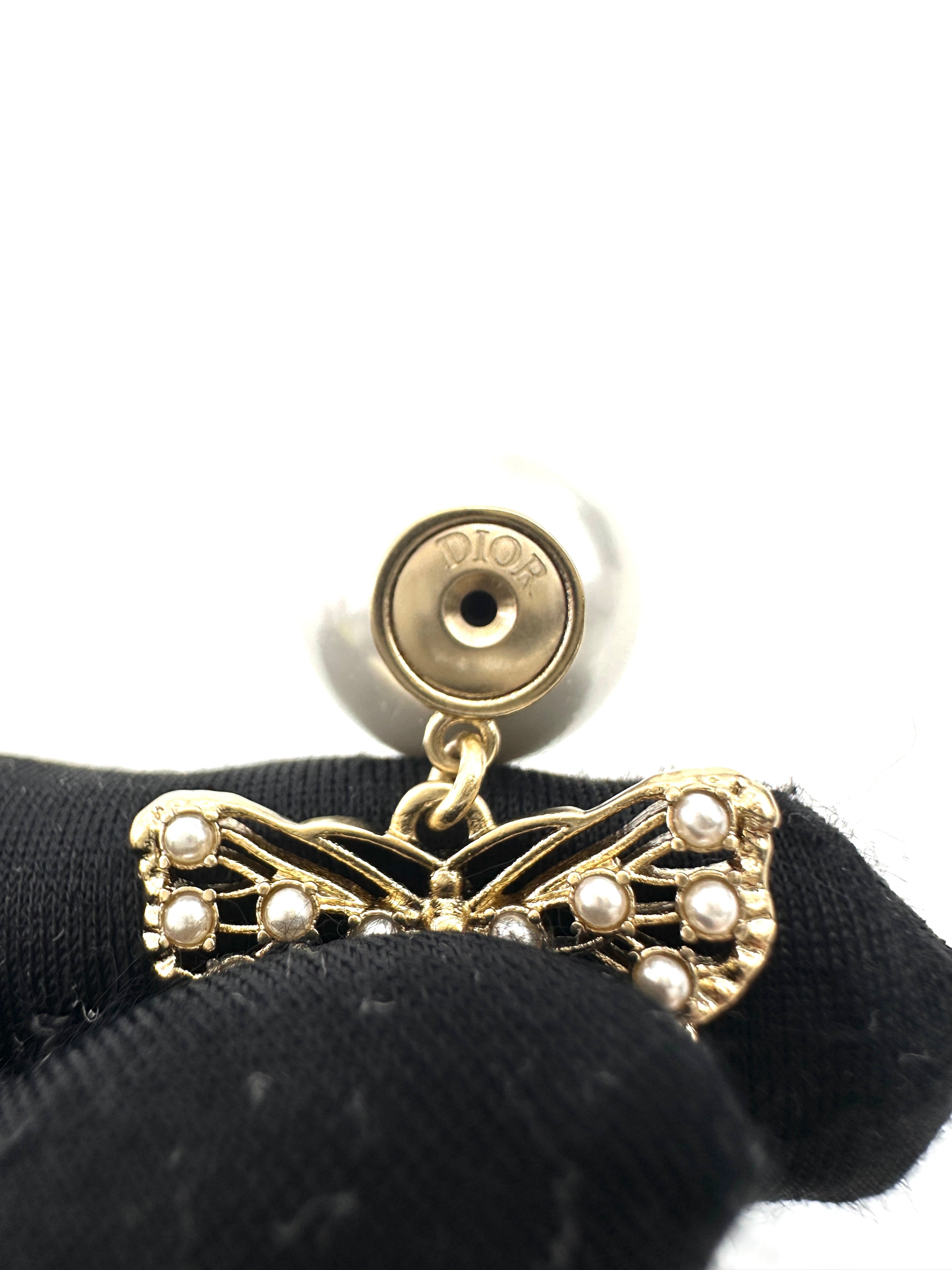 Dior Tribales Butterfly Earrings With White Resin Pearls