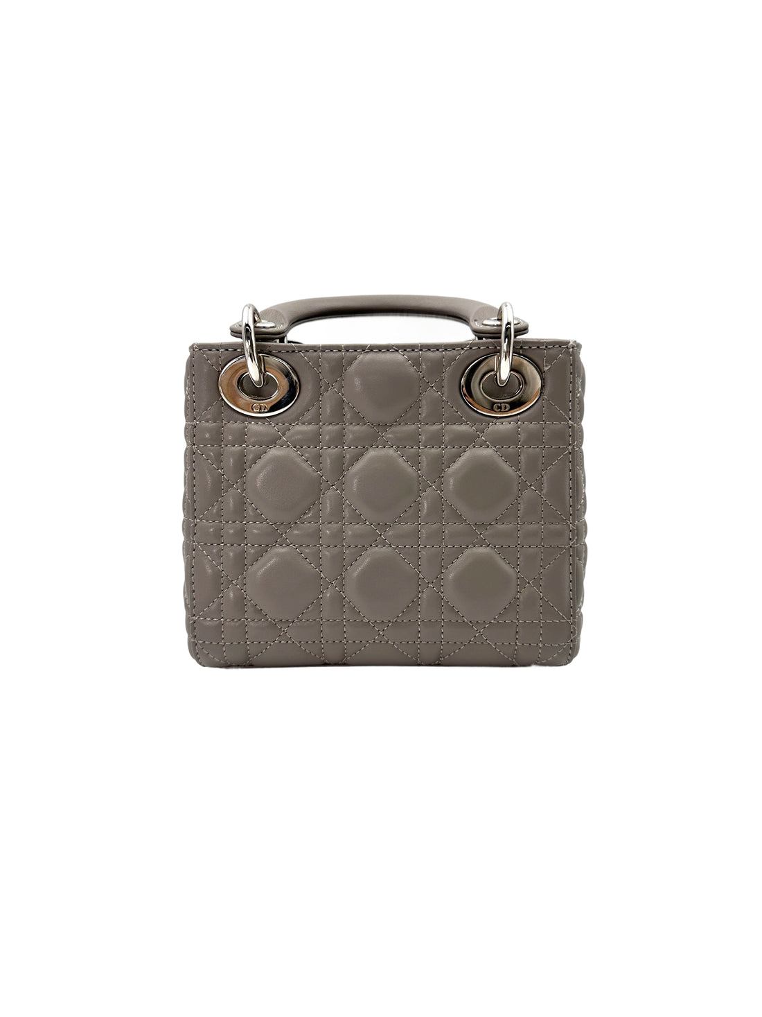 Christian Dior Lady Dior Grey Cannage Leather Handle Bag With Silver Charms DR670