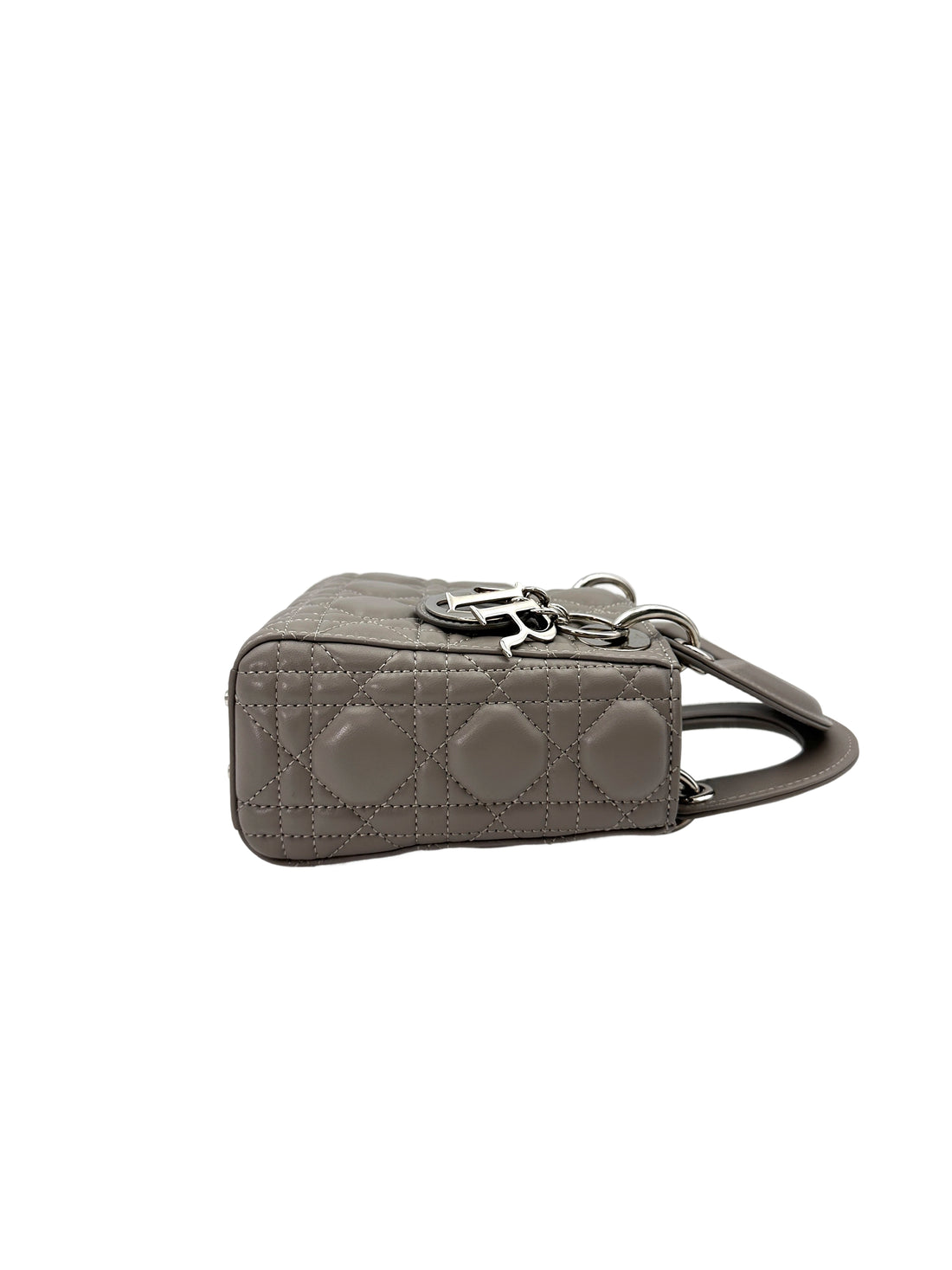 Christian Dior Lady Dior Grey Cannage Leather Handle Bag With Silver Charms DR670