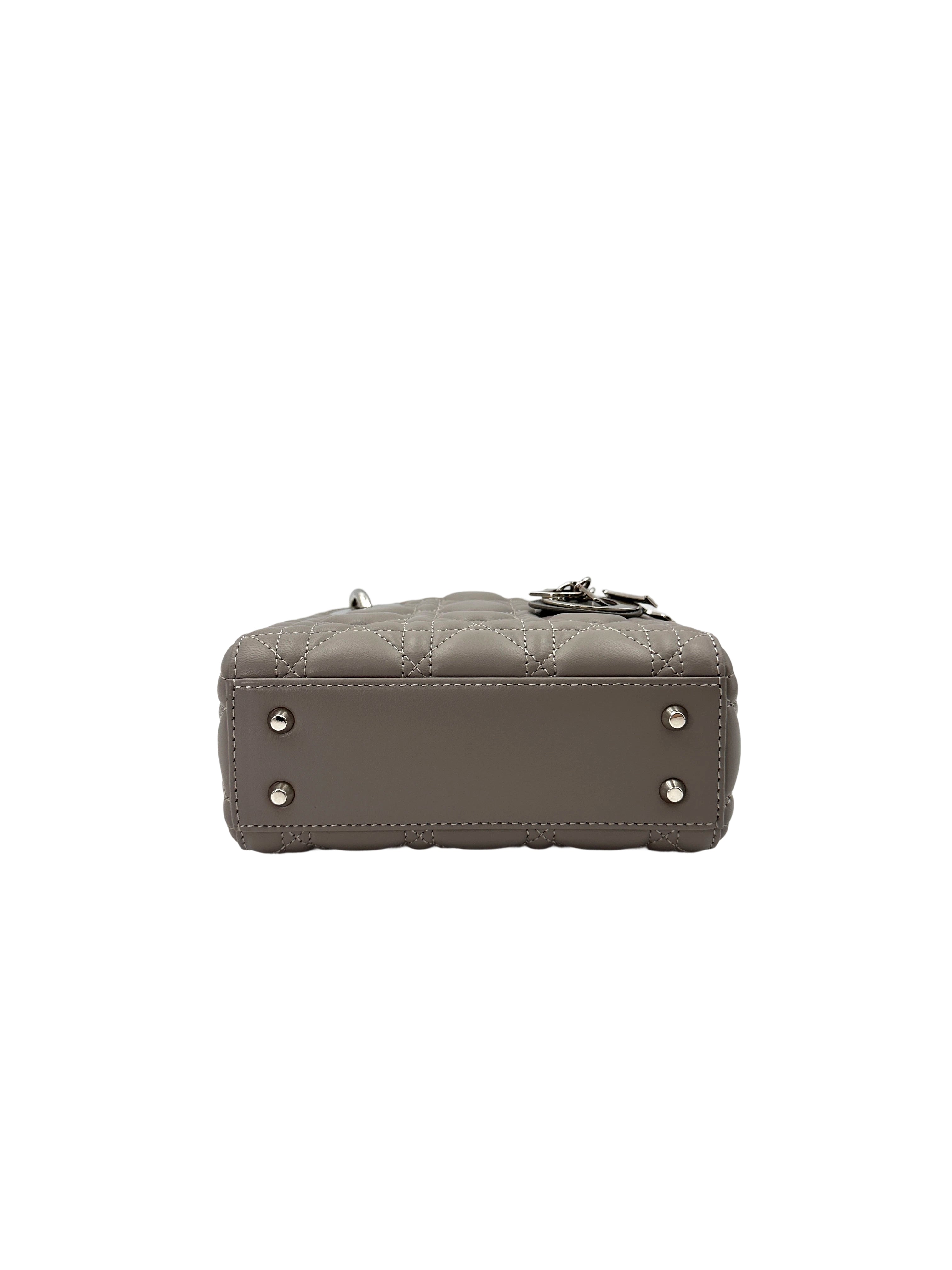 Christian Dior Lady Dior Grey Cannage Leather Handle Bag With Silver Charms DR670