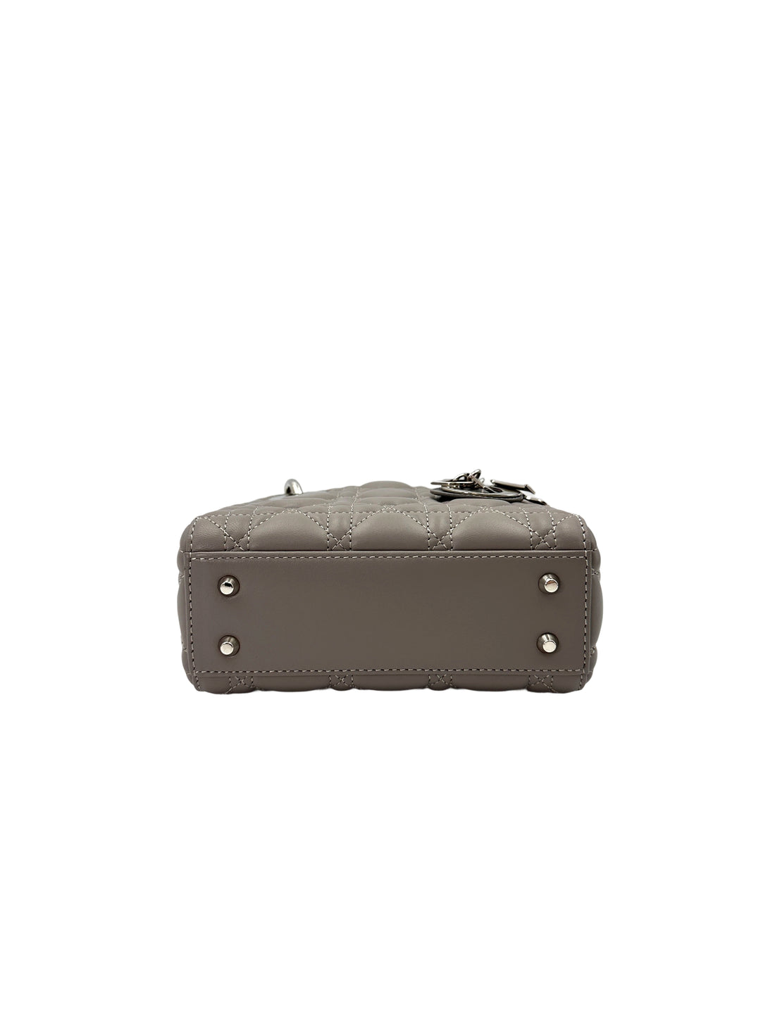 Christian Dior Lady Dior Grey Cannage Leather Handle Bag With Silver Charms DR670
