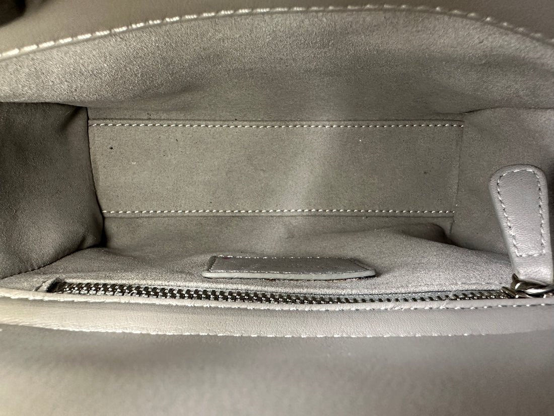 Christian Dior Lady Dior Grey Cannage Leather Handle Bag With Silver Charms DR670