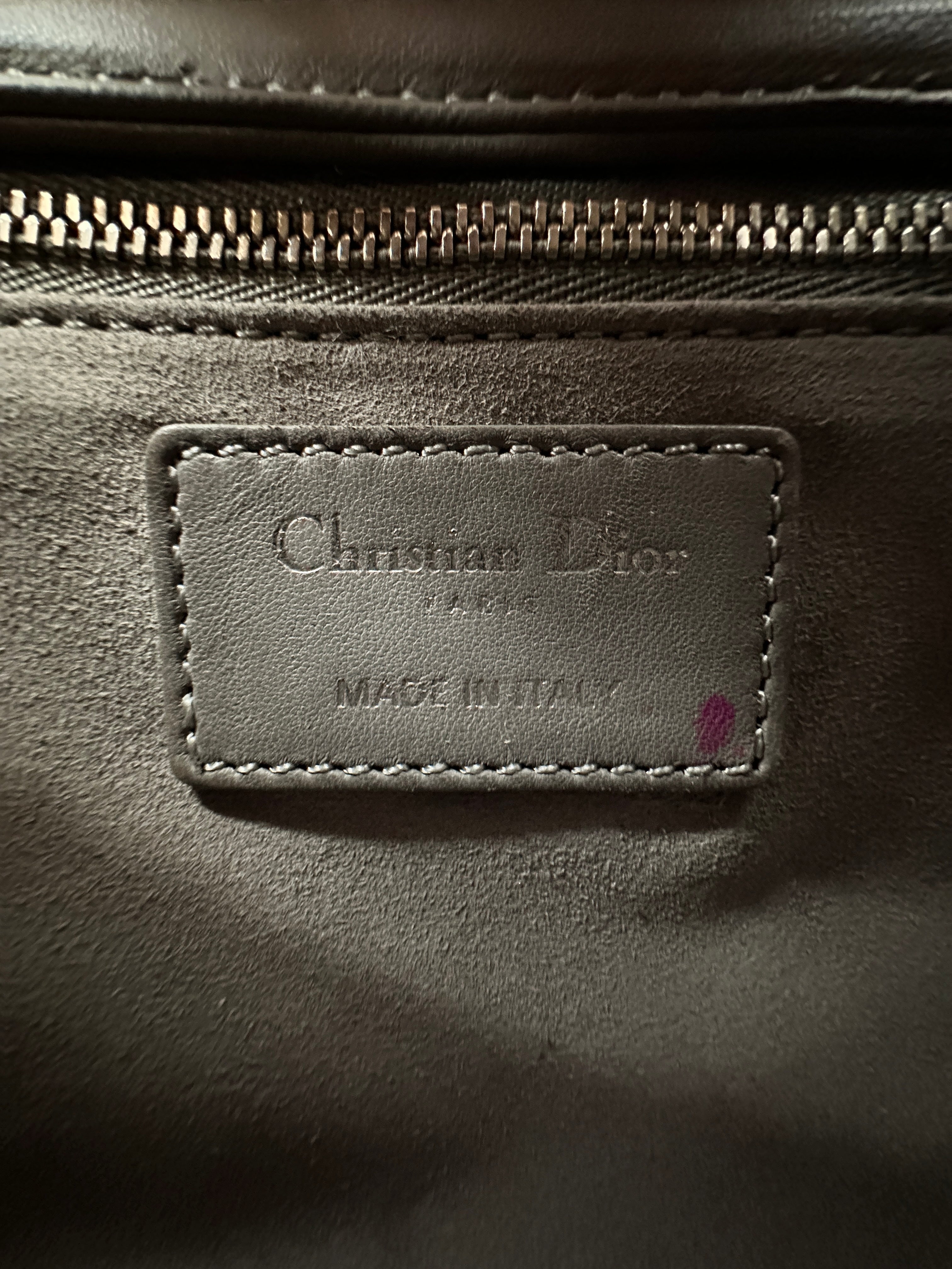 Christian Dior Lady Dior Grey Cannage Leather Handle Bag With Silver Charms DR670