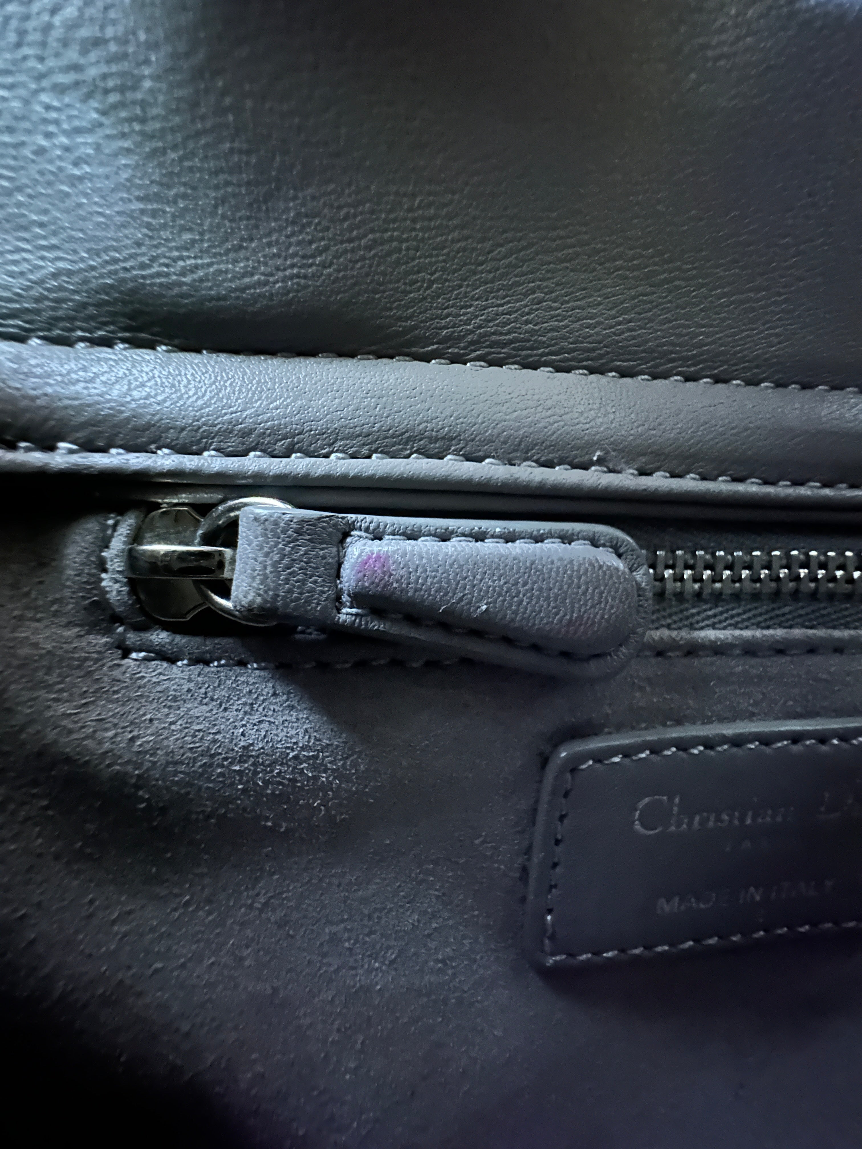 Christian Dior Lady Dior Grey Cannage Leather Handle Bag With Silver Charms DR670