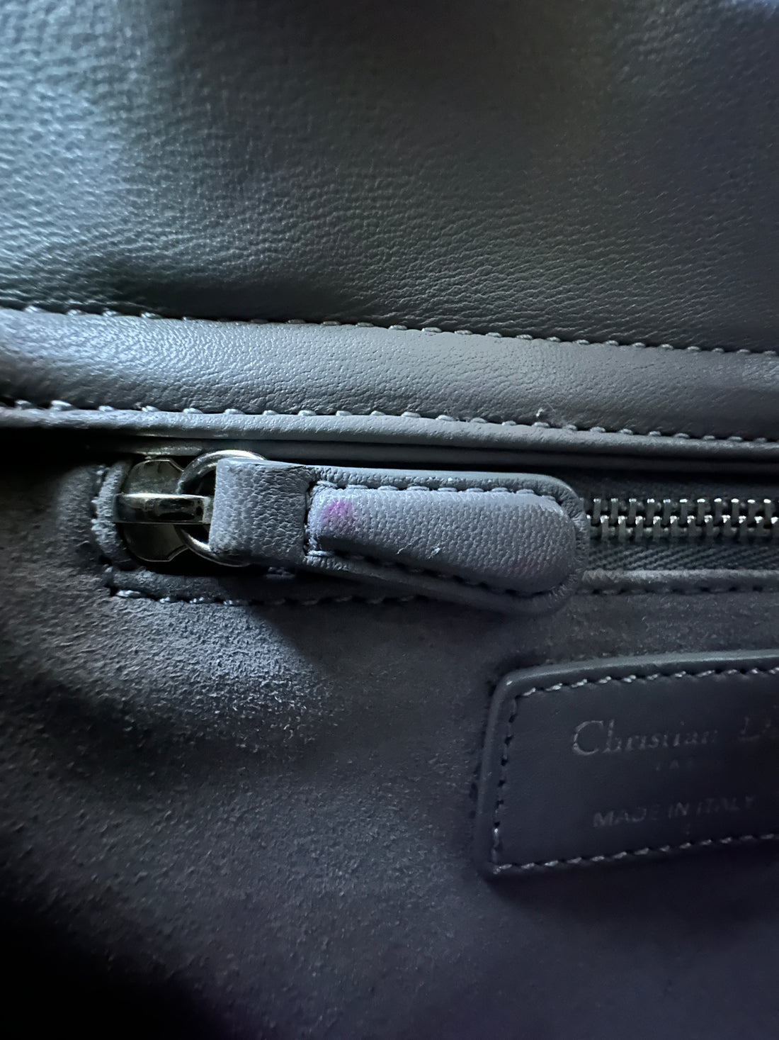 Christian Dior Lady Dior Grey Cannage Leather Handle Bag With Silver Charms DR670