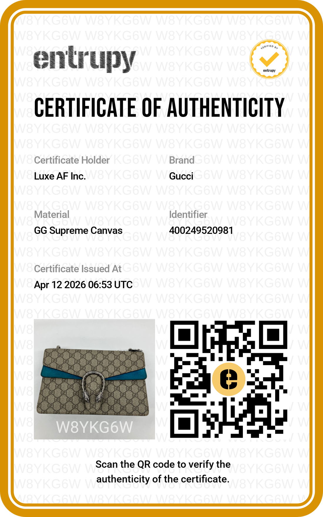 Gucci Dionysus GG Supreme Canvas Shoulder Bag With Blue Tirm GG841