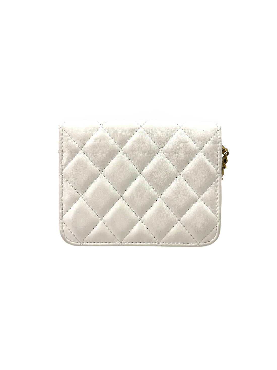 Chanel White Quilted Leather Pearl Crush Mini Wallet On Chain(30***93) CC1765