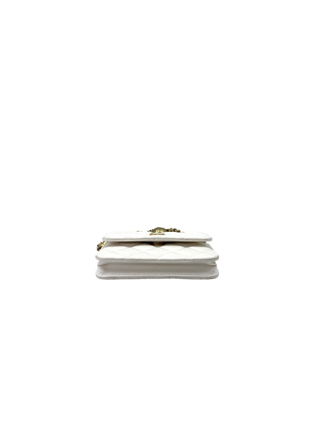 Chanel White Quilted Leather Pearl Crush Mini Wallet On Chain(30***93) CC1765