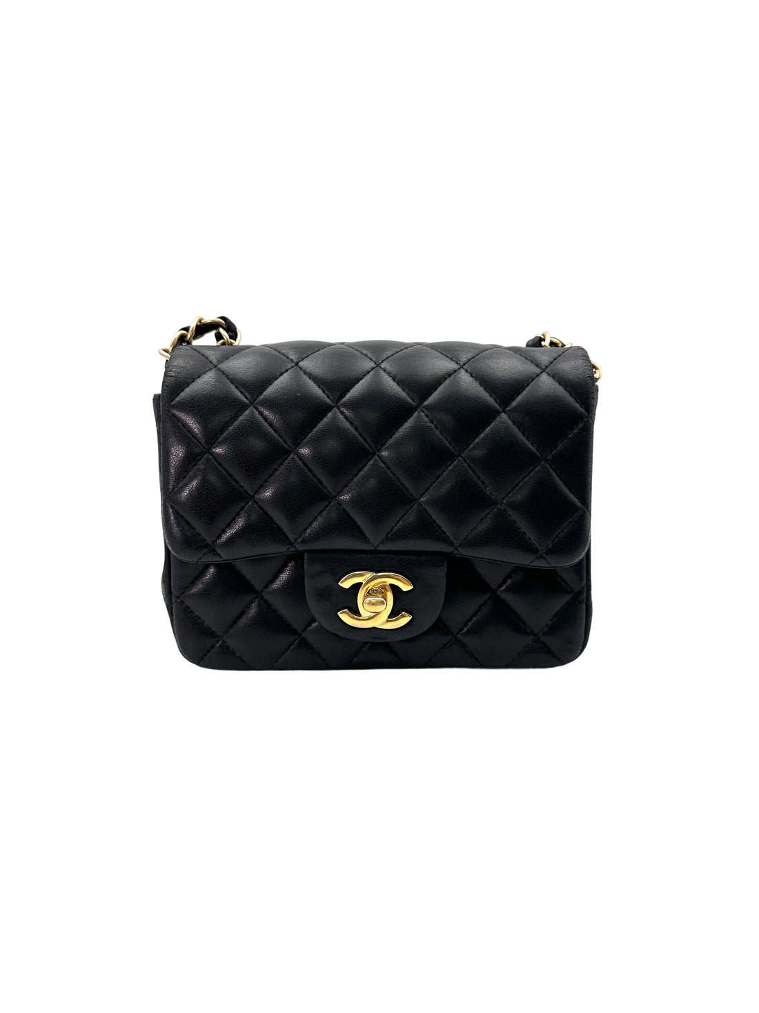 Chanel Mini Square Black Quilted Leather Flap Bag With Gold Buckle(17***91) CC1766