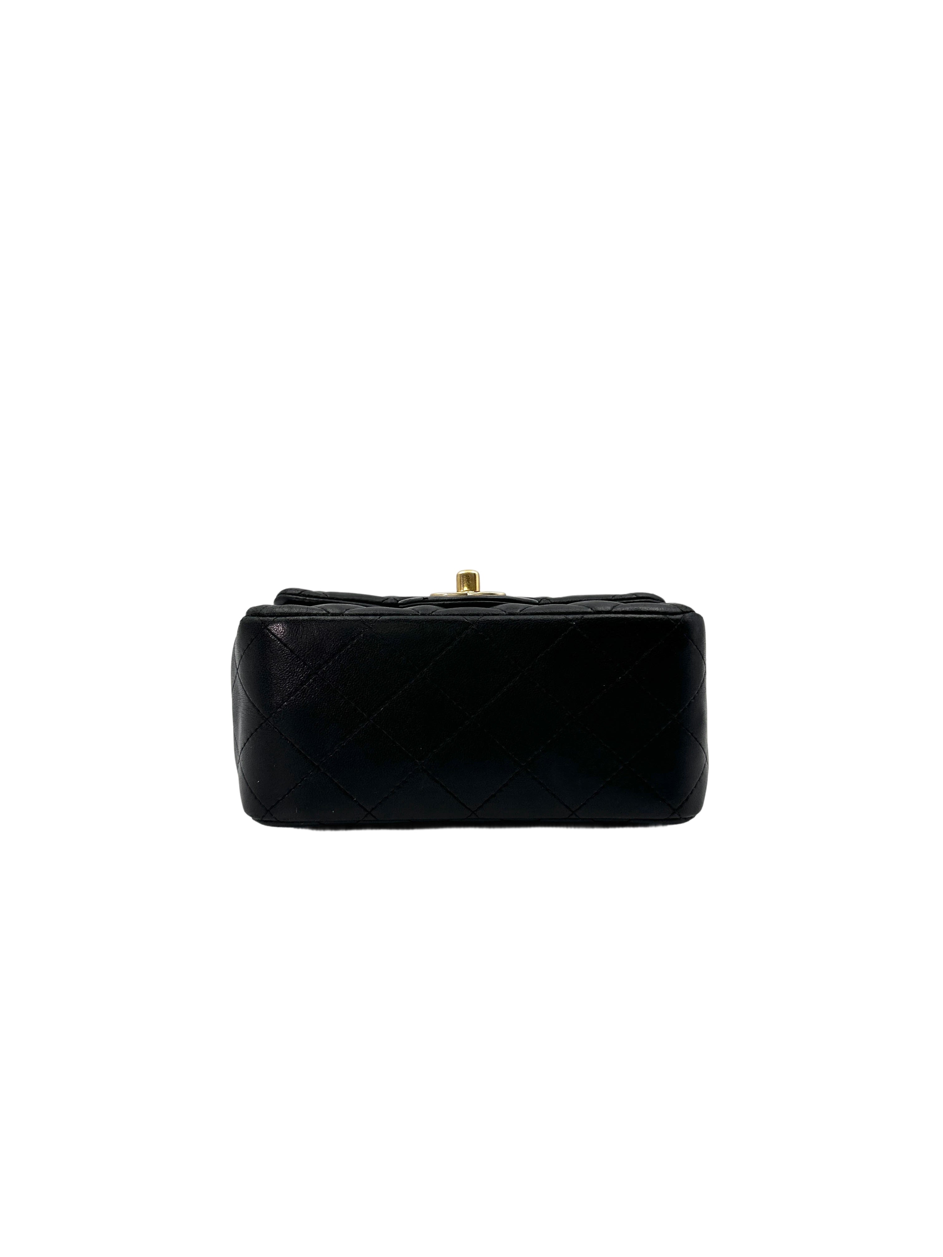 Chanel Mini Square Black Quilted Leather Flap Bag With Gold Buckle(17***91) CC1766