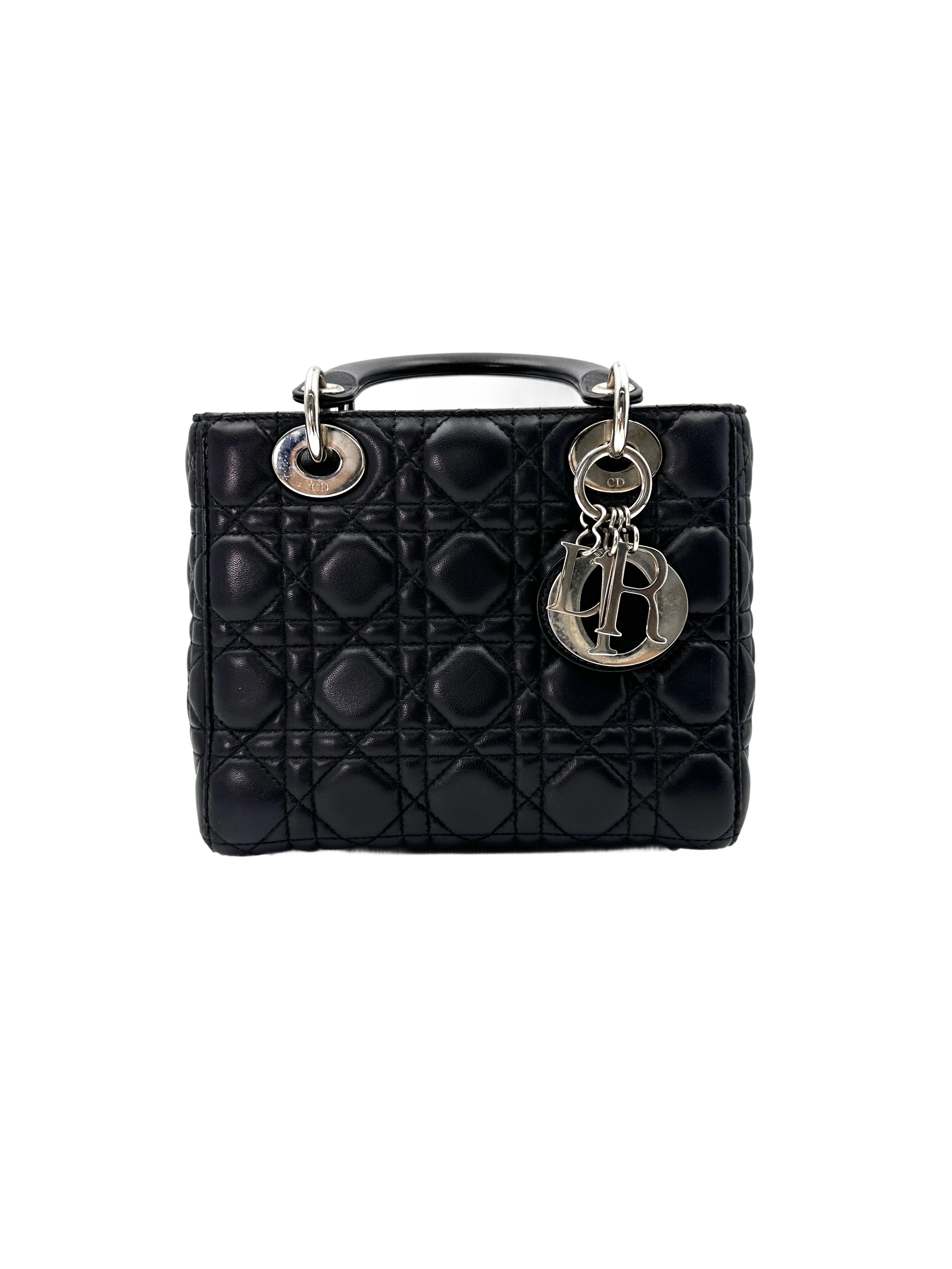 Christian Dior Lady Dior Black Cannage Lambskin Handle Bag With Customizable Shoulder Strap DR672