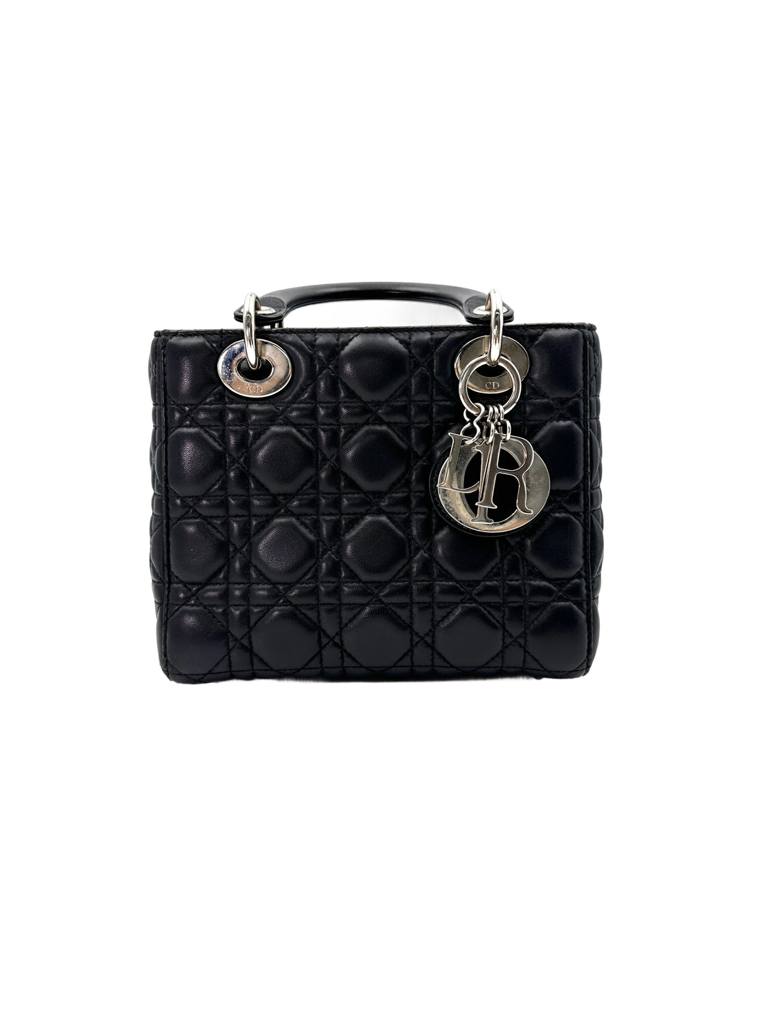 Christian Dior Lady Dior Black Cannage Lambskin Handle Bag With Customizable Shoulder Strap DR672