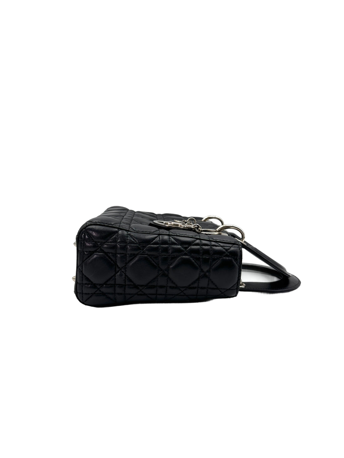 Christian Dior Lady Dior Black Cannage Lambskin Handle Bag With Customizable Shoulder Strap DR672