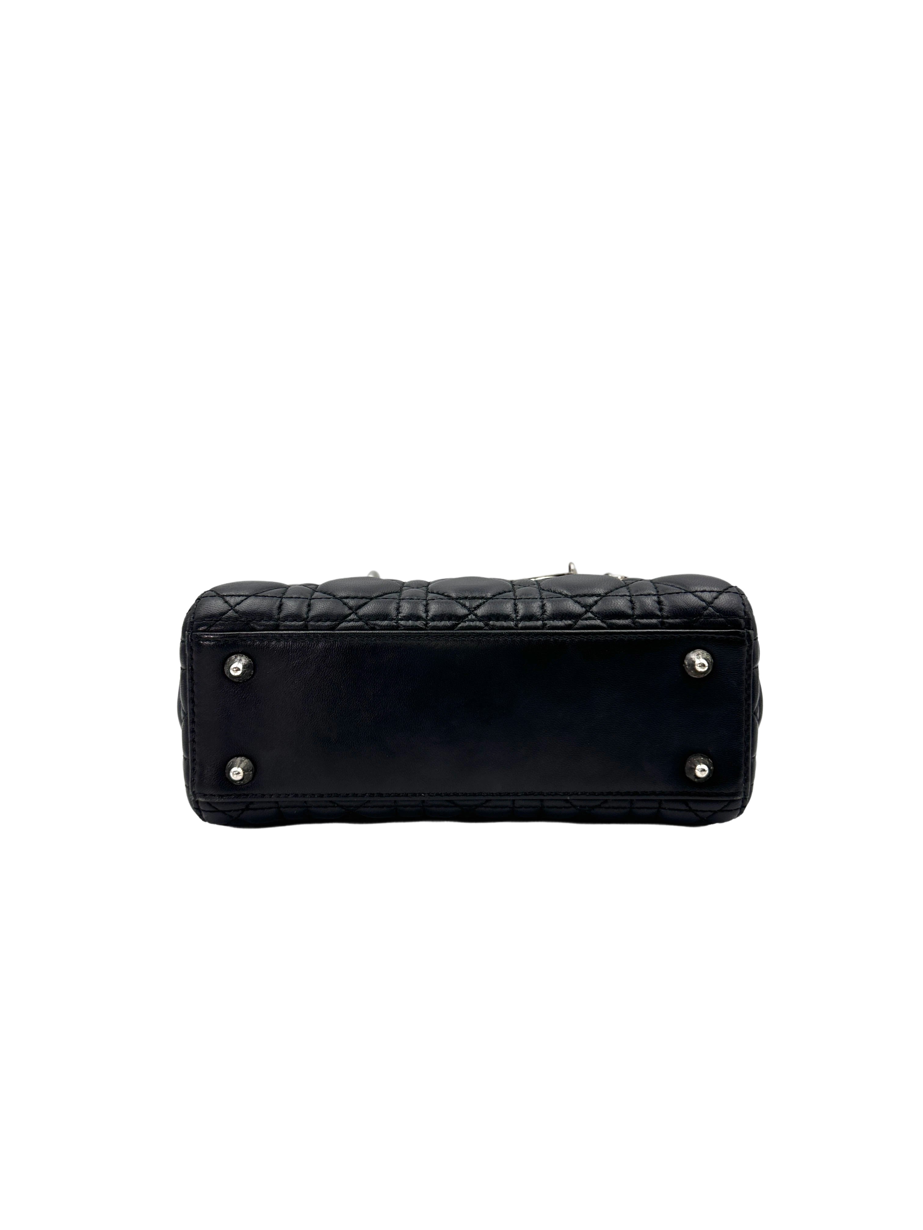 Christian Dior Lady Dior Black Cannage Lambskin Handle Bag With Customizable Shoulder Strap DR672