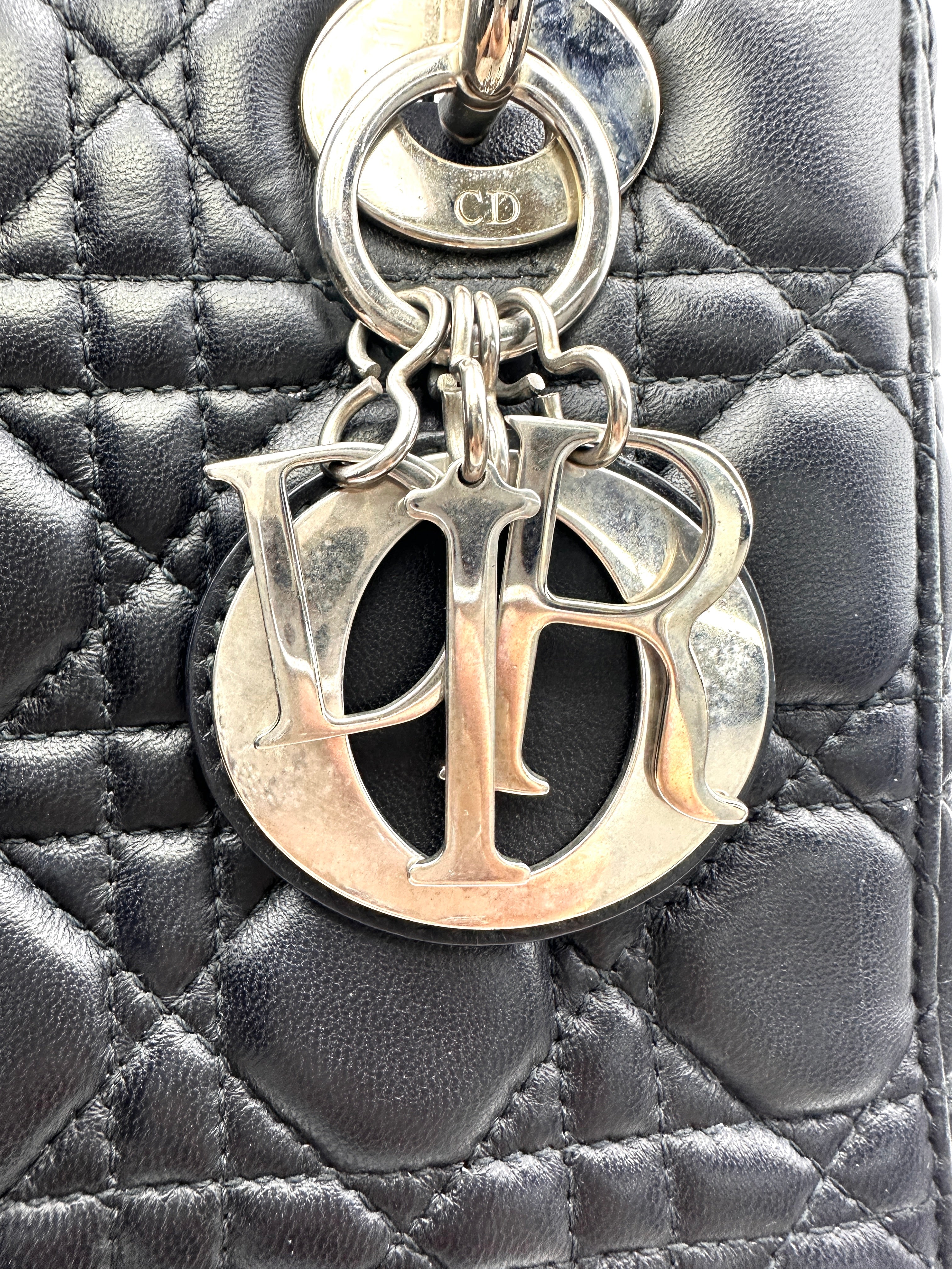 Christian Dior Lady Dior Black Cannage Lambskin Handle Bag With Customizable Shoulder Strap DR672