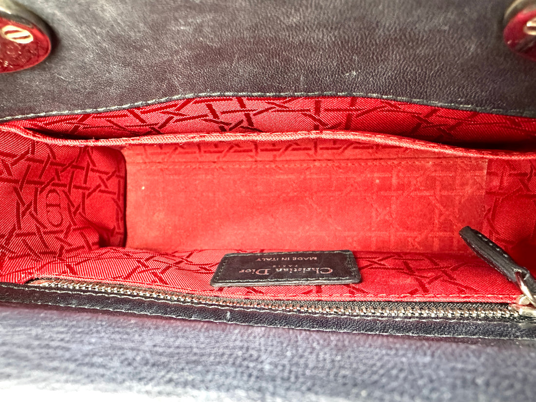 Christian Dior Lady Dior Black Cannage Lambskin Handle Bag With Customizable Shoulder Strap DR672