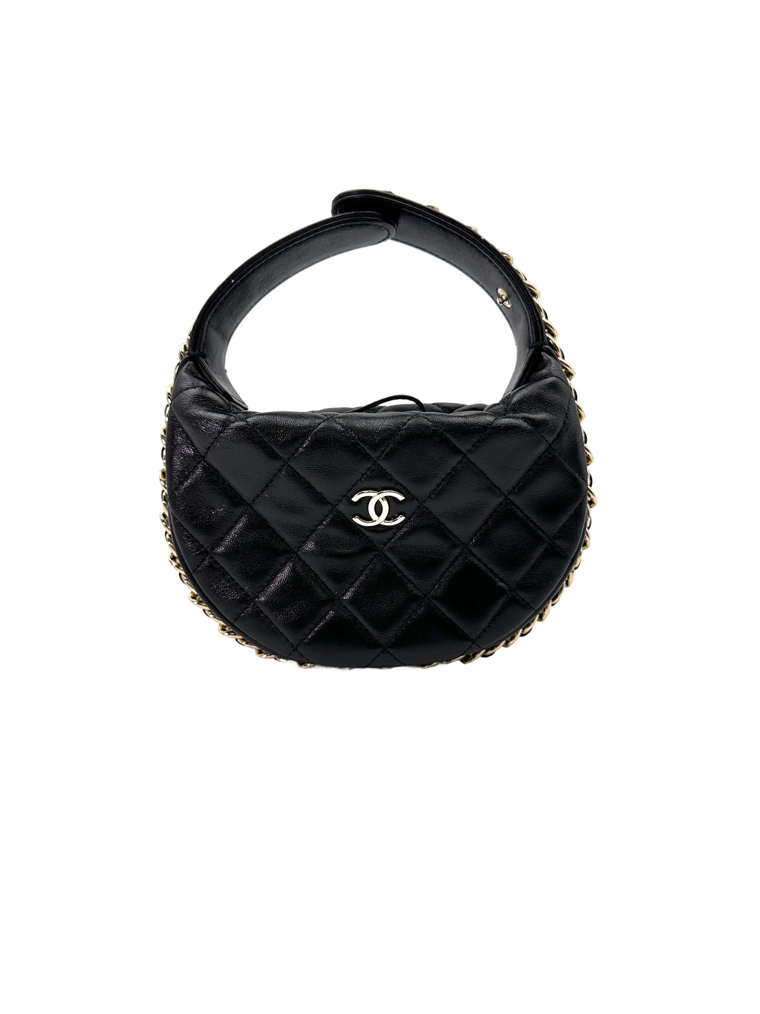 Chanel 23C Black Quilted Leather Chain Around Hobo Bag(T3***K8) CC1767