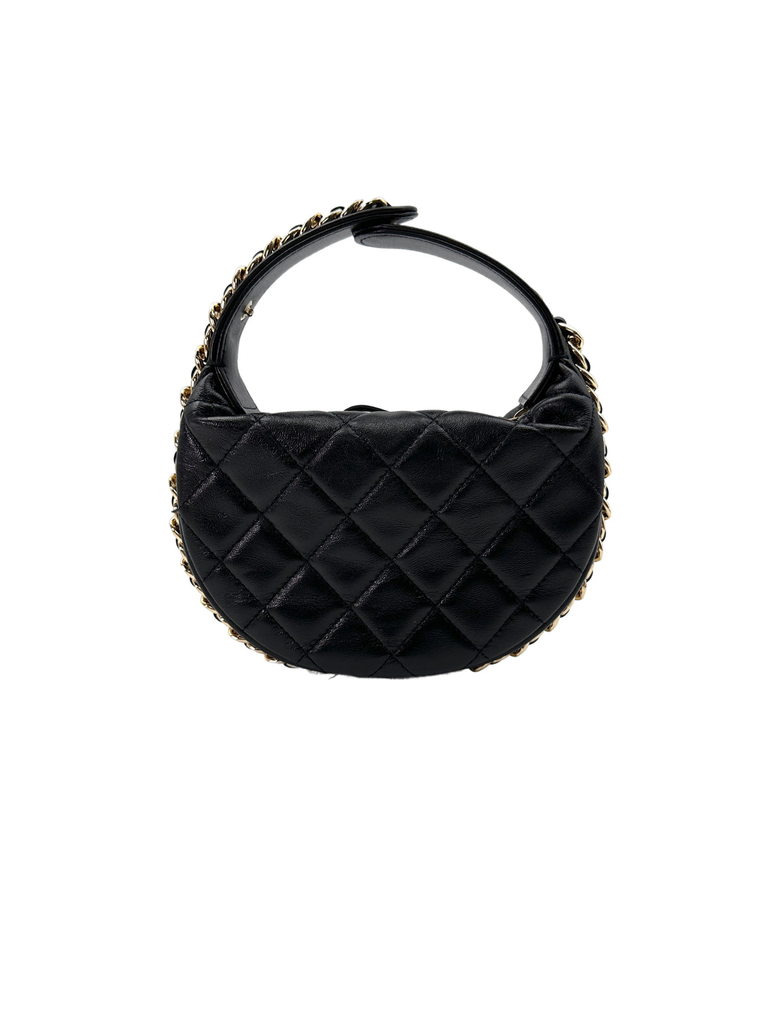 Chanel 23C Black Quilted Leather Chain Around Hobo Bag(T3***K8) CC1767
